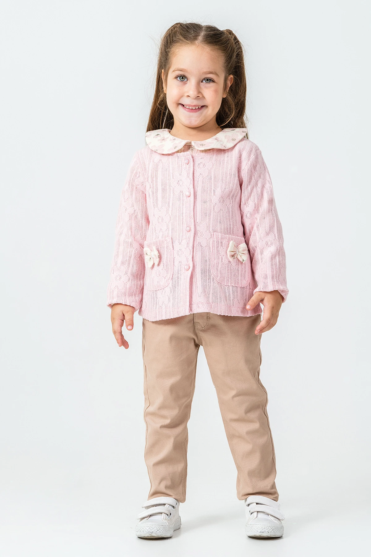 Fiyonk Cep Detaylı Kız Çocuk 3'lü Takım - 26K 4497 - Pudra