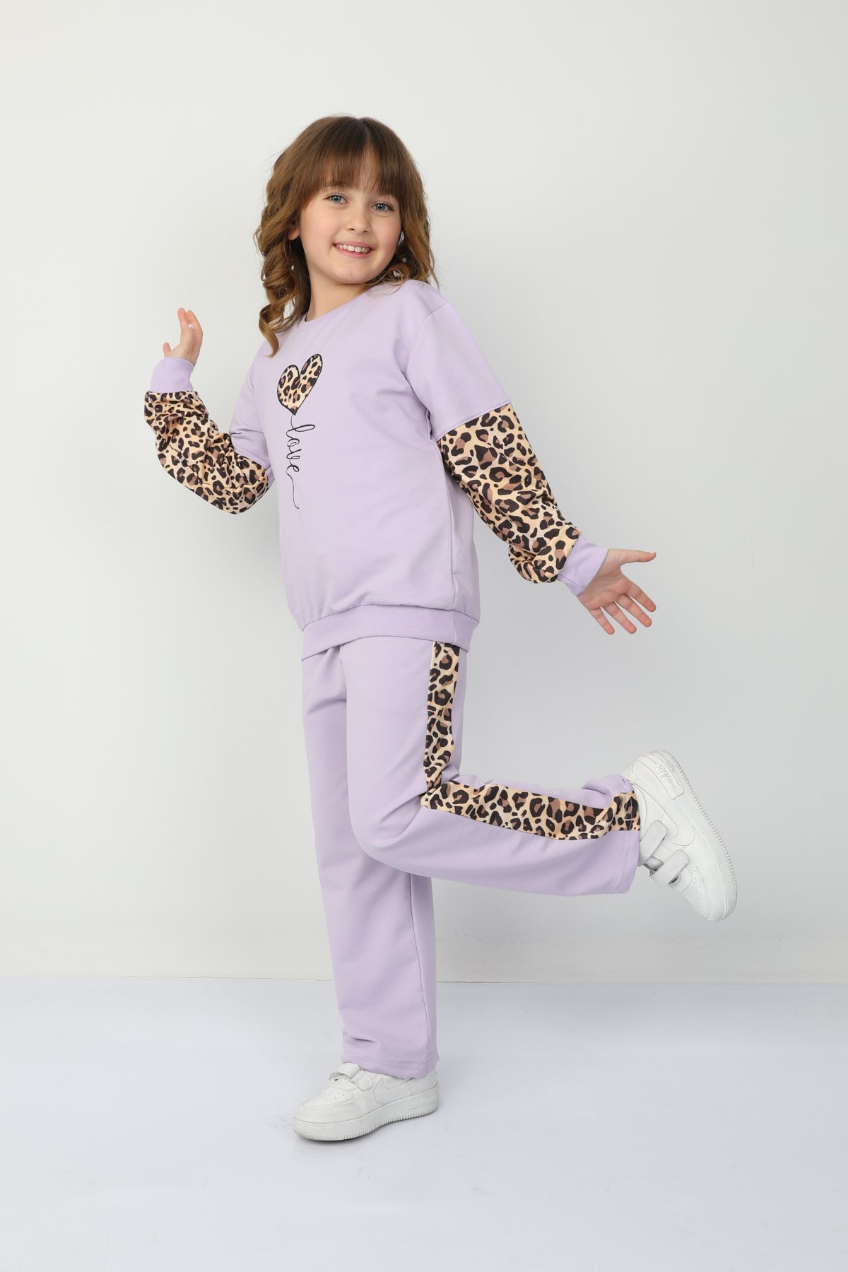Kız Çocuk Kalp Leoparlı Takım 37036
