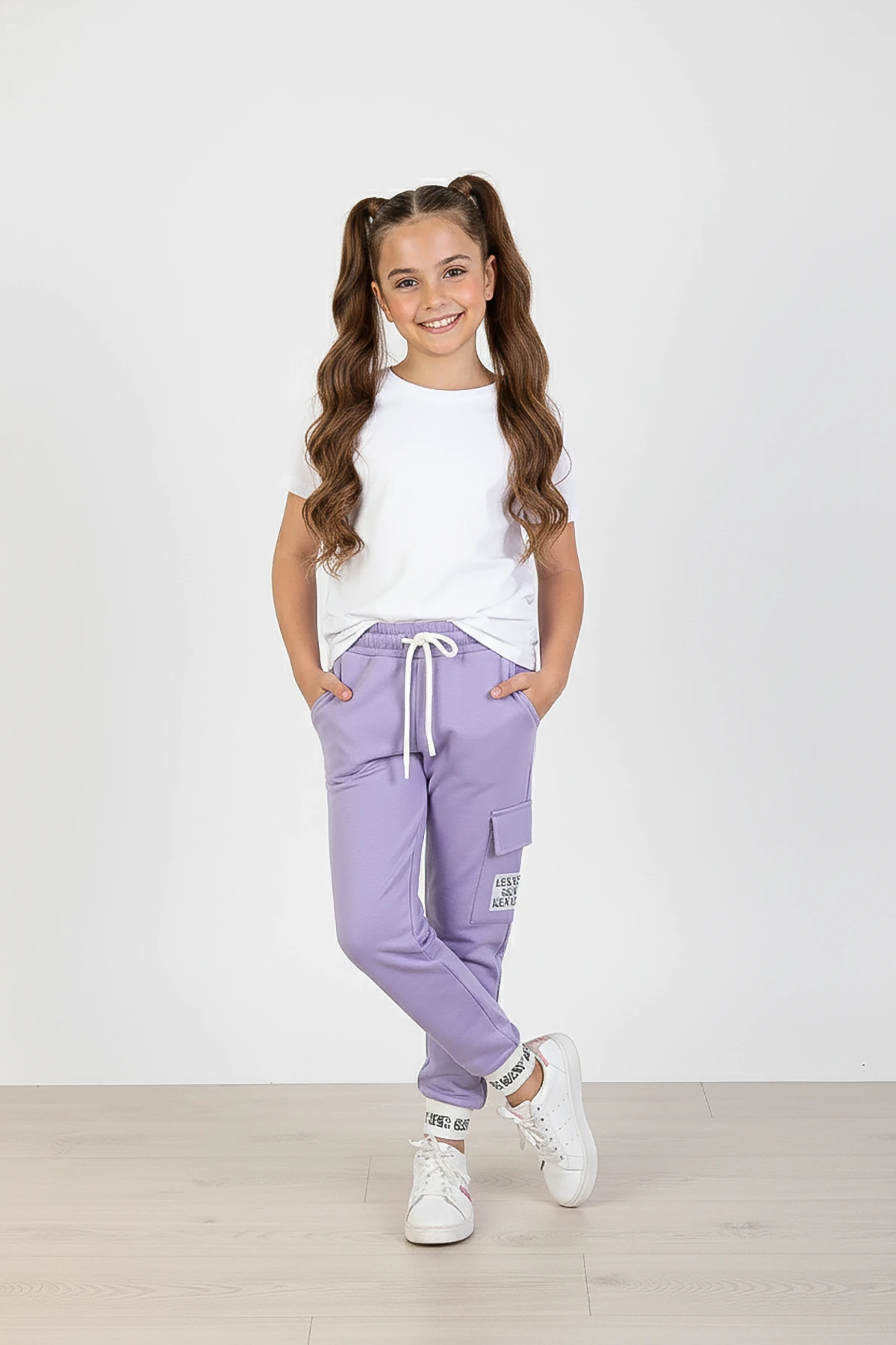 Kargo Cepli Baskılı Kız Çocuk Eşofman Altı - 26K 5180 - Lila