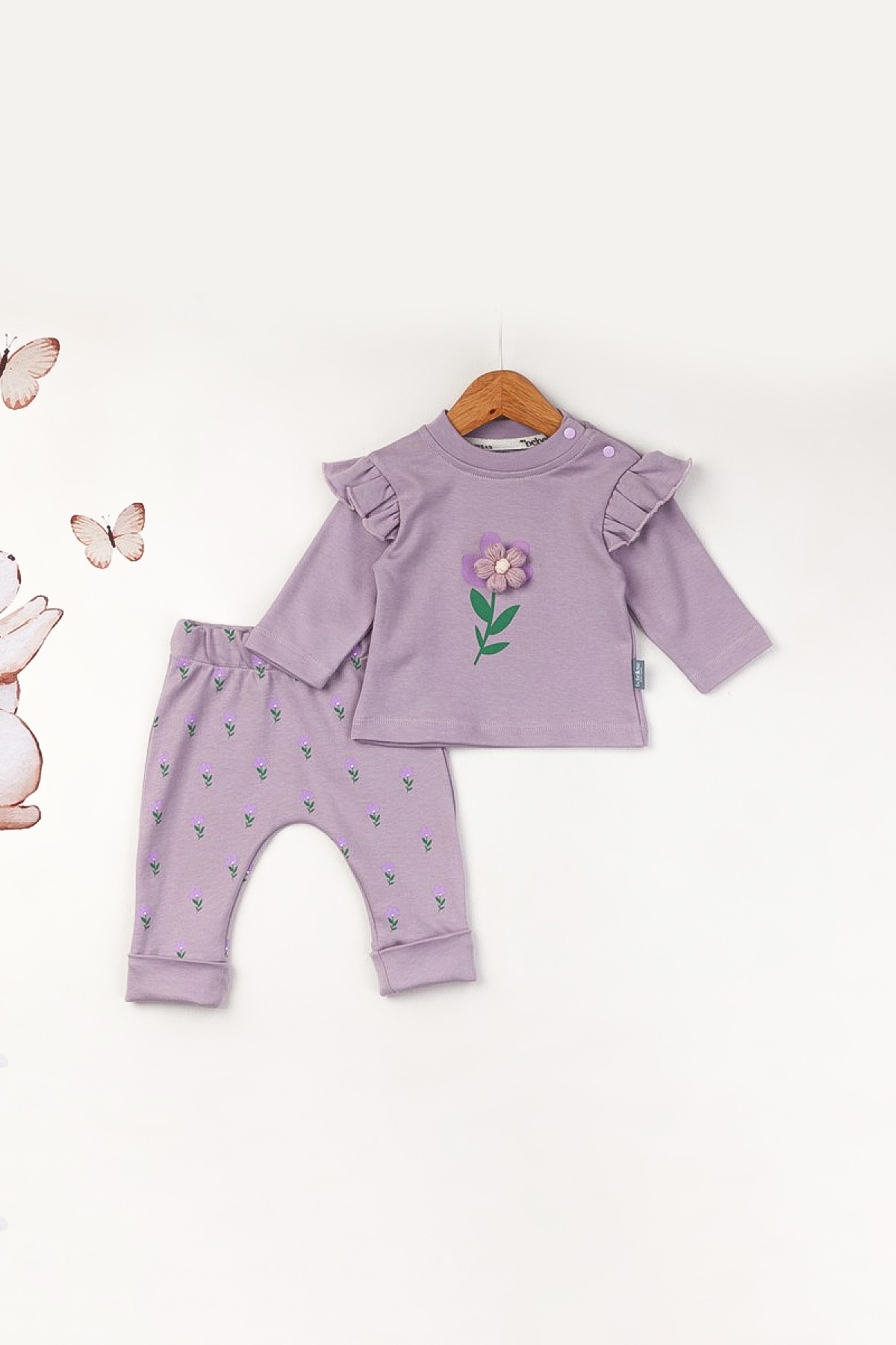 Papatya Detaylı Kız Bebek Takım - 14108 - Lila
