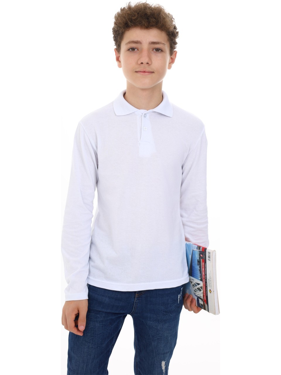 Unisex Uzun Kollu Polo Yaka Pamuklu Okul Tshirt - 2309