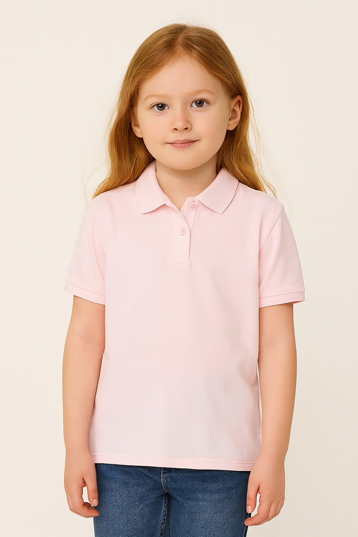Unisex Polo Yaka Pamuklu Okul Tshirt - 2308 - Pembe