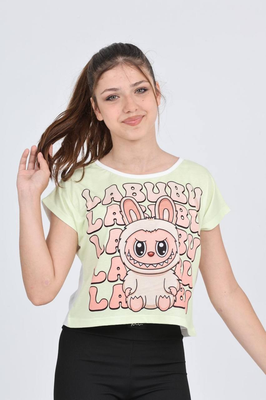 Düşük Kol Labubu Tek Dijital Baskı Tshirt - 6632