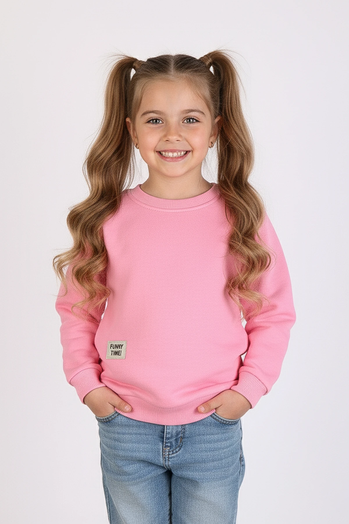 Bisiklet Yaka Kalın Çocuk Sweatshirt - 26K 1626 - Pembe