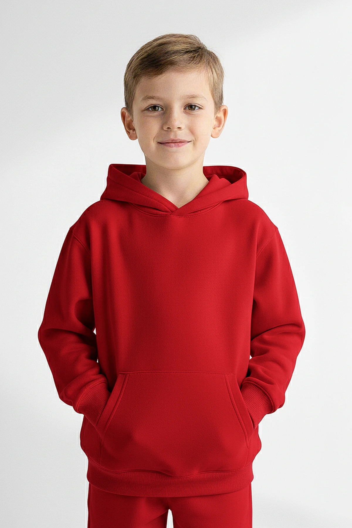 Kapüşonlu Basic Kalın Çocuk Sweatshirt - 26K 1628 - Kırmızı