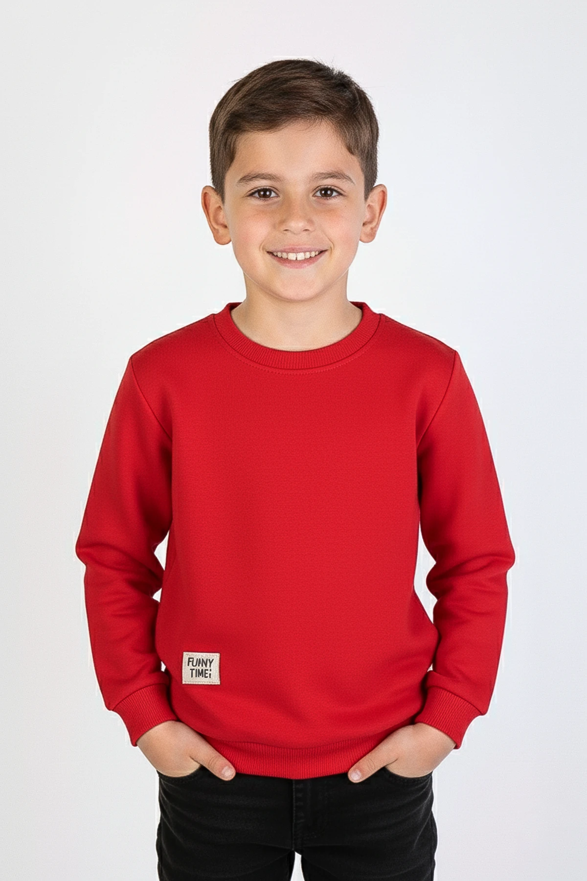 Bisiklet Yaka Kalın Çocuk Sweatshirt - 26K 1626 - Kırmızı