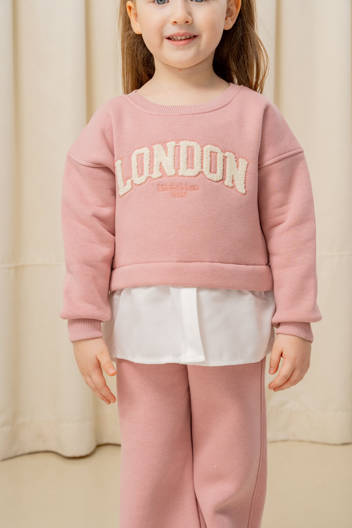 Kız Çocuk London Nakışlı Şardonlu 2 li Takım - 3266/3265 - Pembe