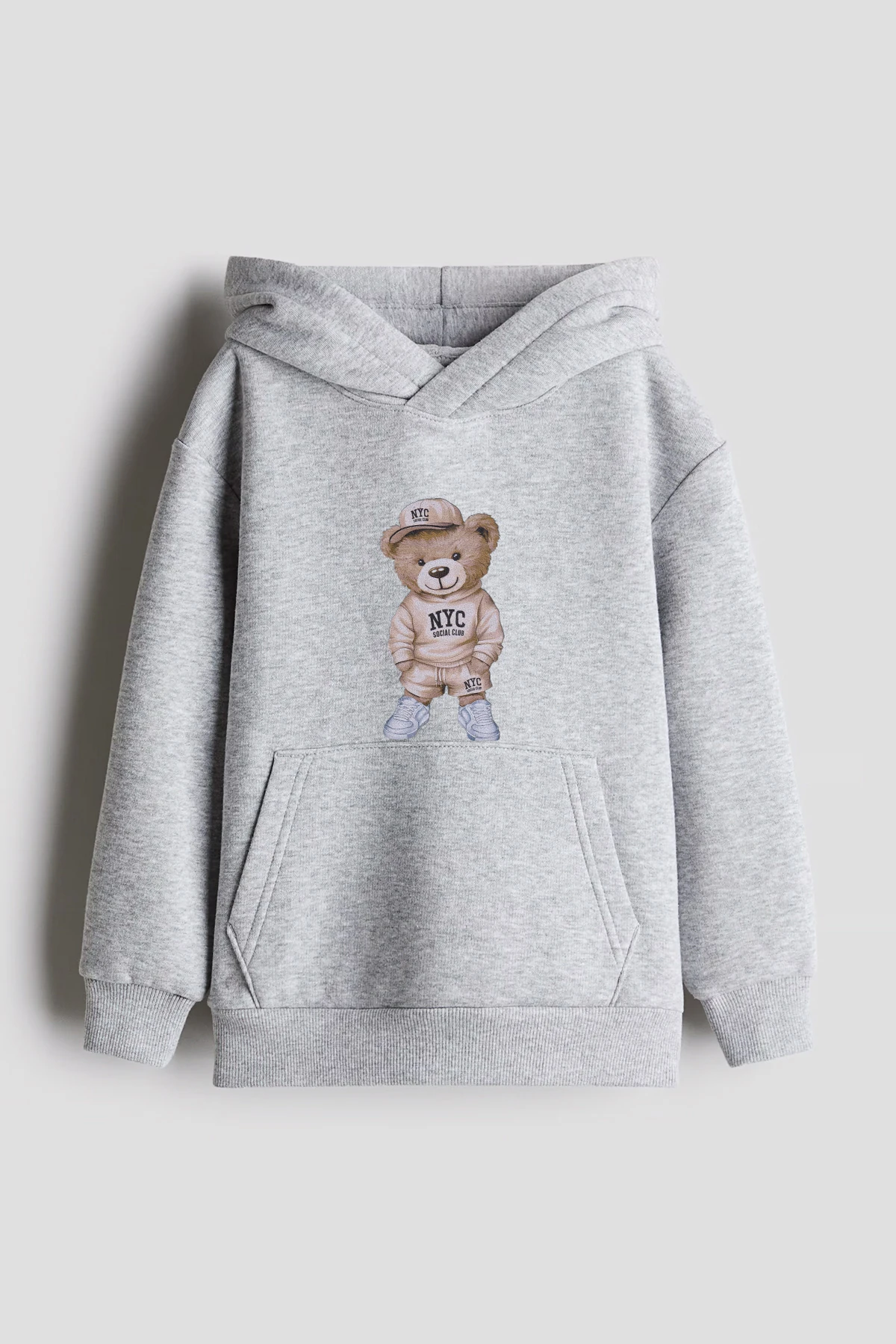 Kapüşonlu Ayıcık Baskılı Kalın Çocuk Sweatshirt - 26K 1629 - Gri