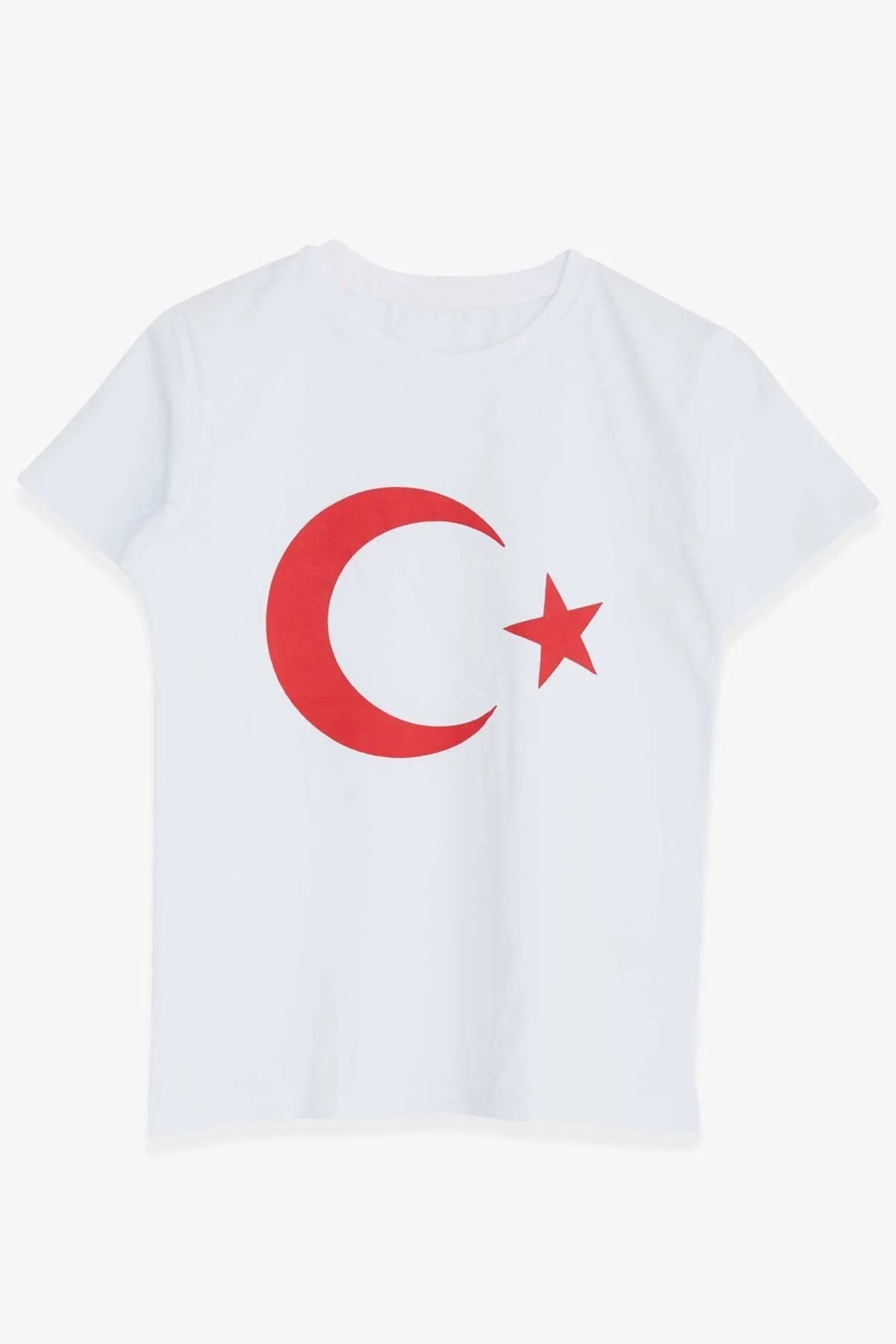 Ünisex Çocuk Bisiklet Yaka Türk Bayrak Baskılı Kısa Kollu Tişört