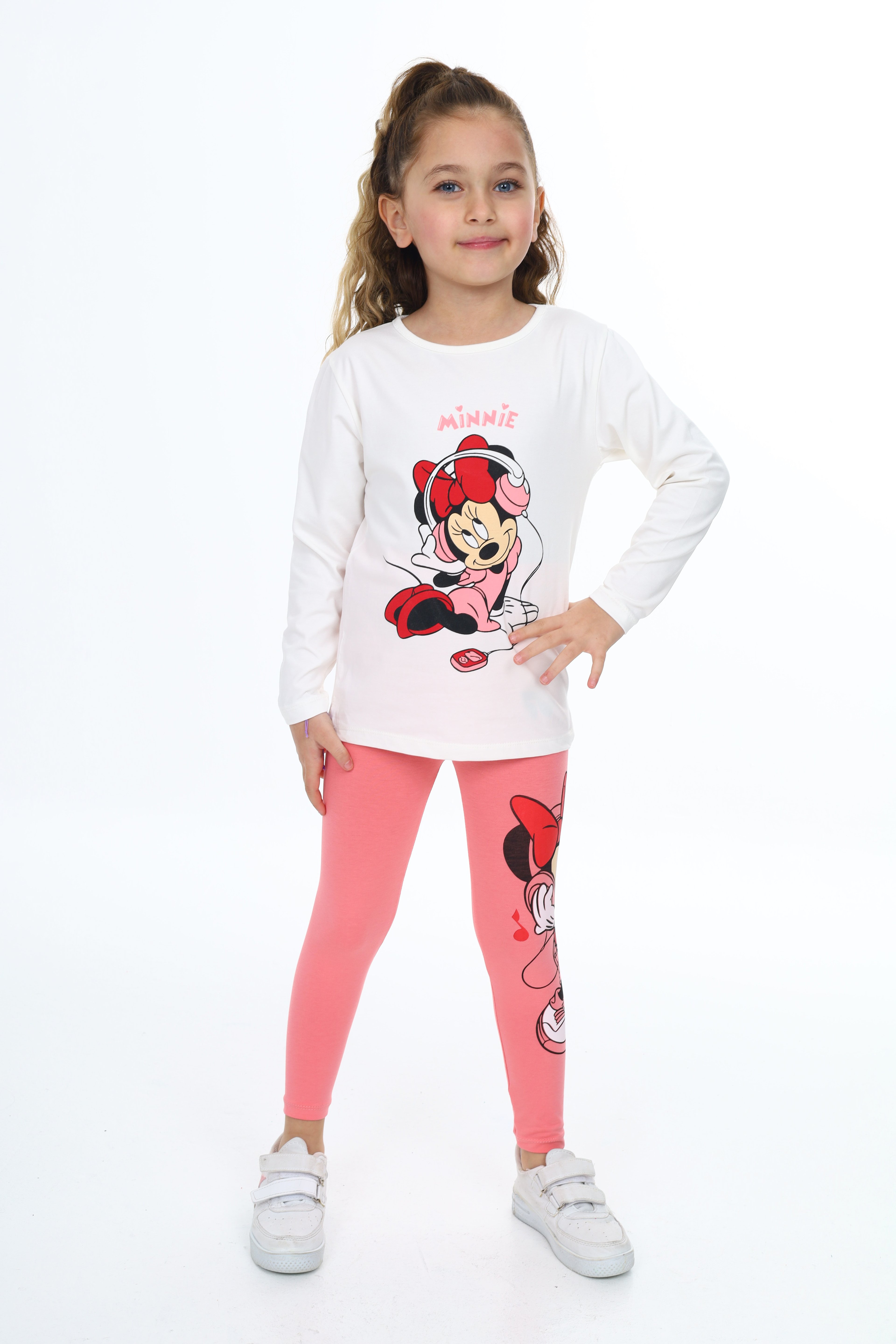 Kız Çocuk Takım Minnie Mouse Baskılı - Somon