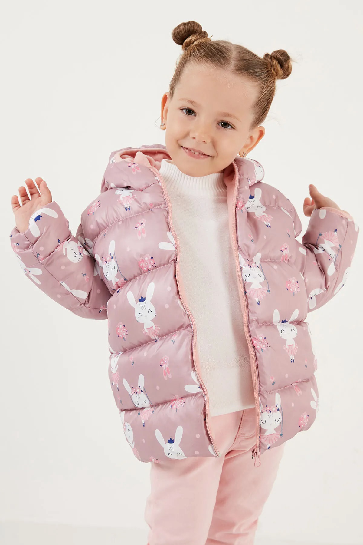 Çocuk İçi Polarlı Şişme Mont - 26K 1001 - Pembe