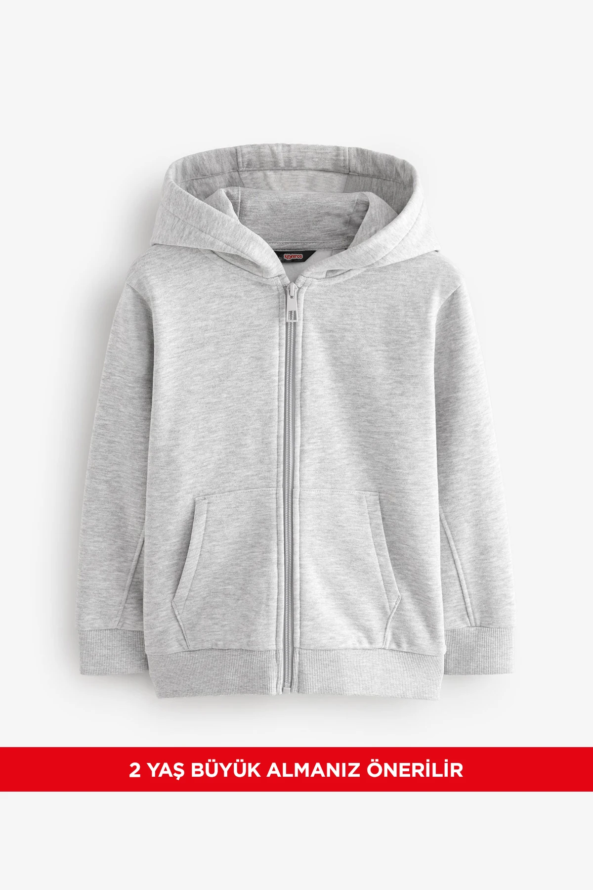 Basic Düz Kapüşonlu Fermuarlı Çocuk Sweatshirt - 2544 - Gri Melanj