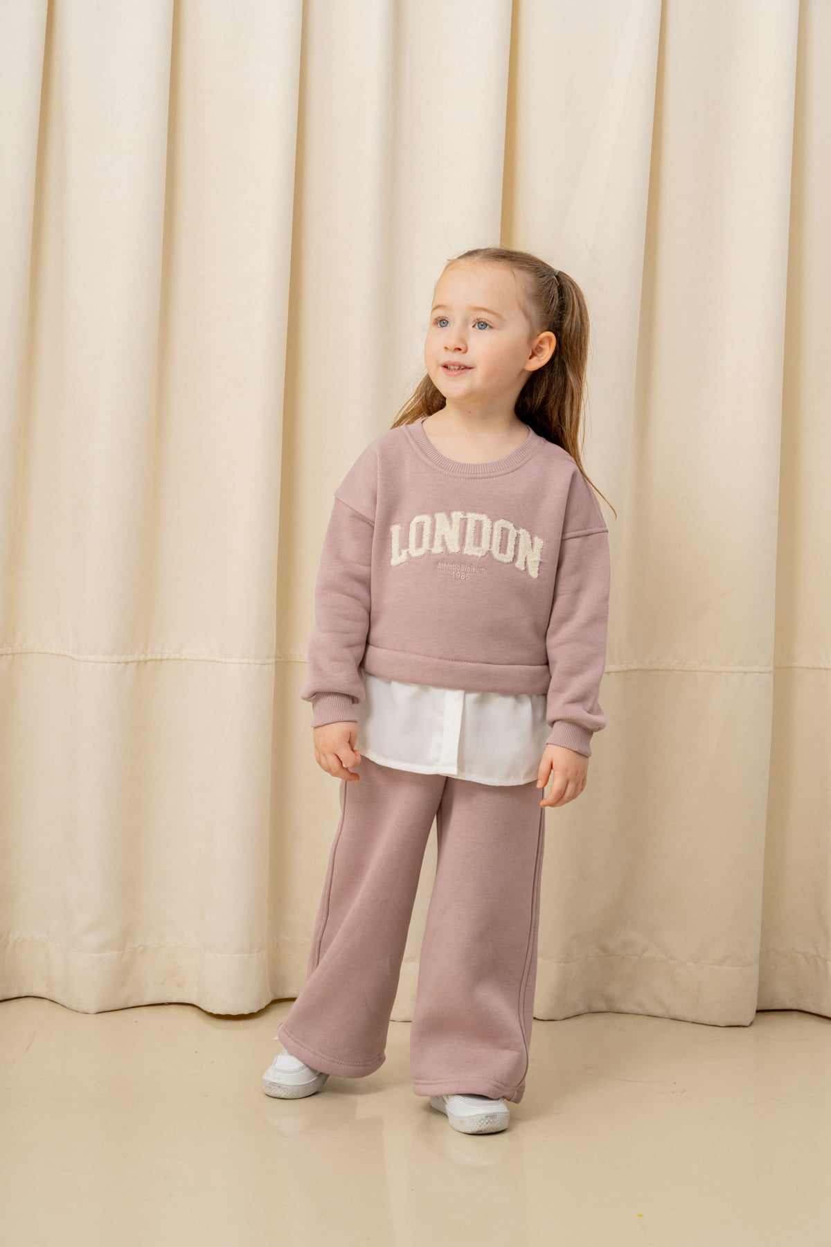Kız Çocuk London Nakışlı Şardonlu 2 li Takım - 3266/3265