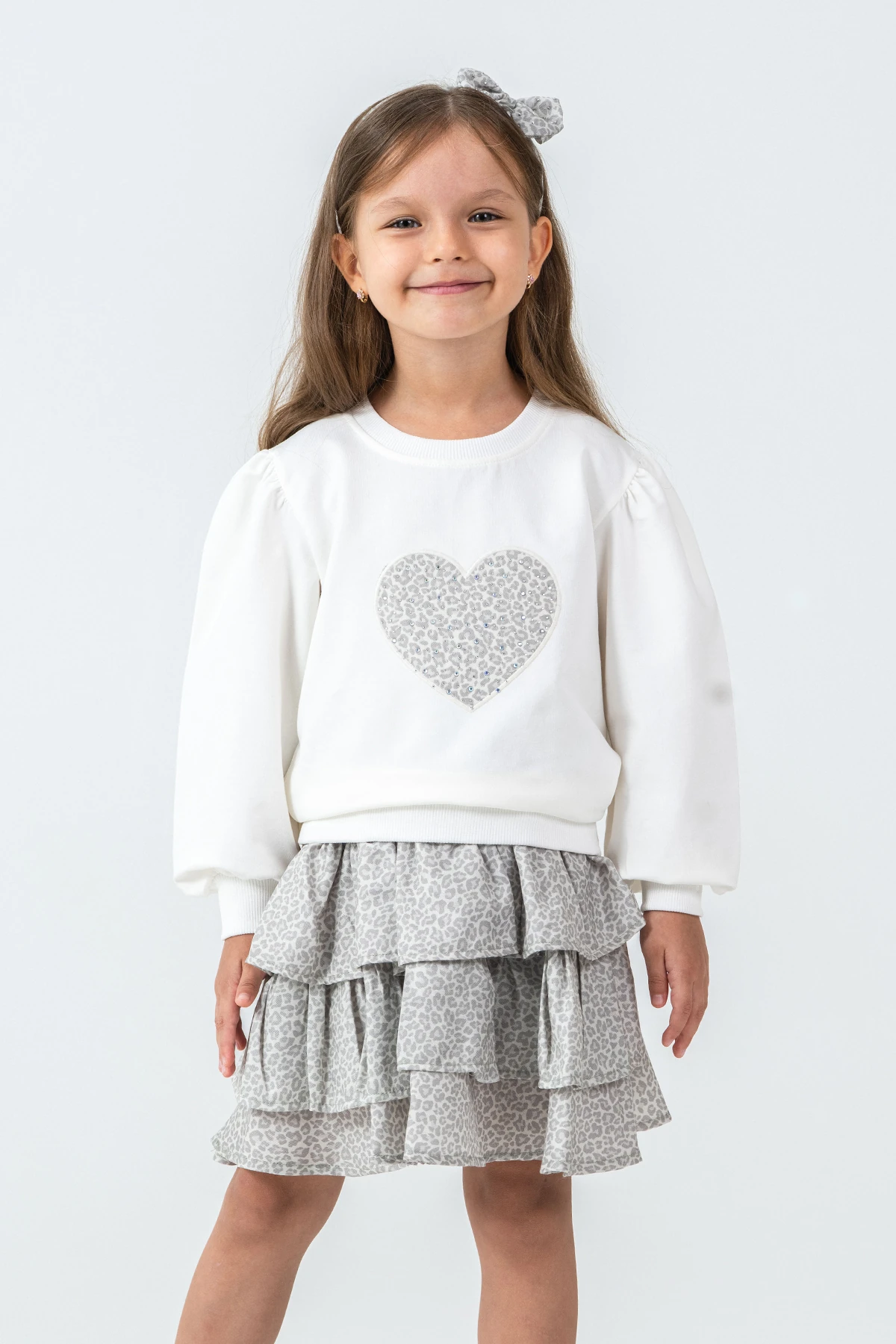 Taşlı Kalp Nakışlı Kız Çocuk 3'lü Takım - 26K 6341 - Yeşil