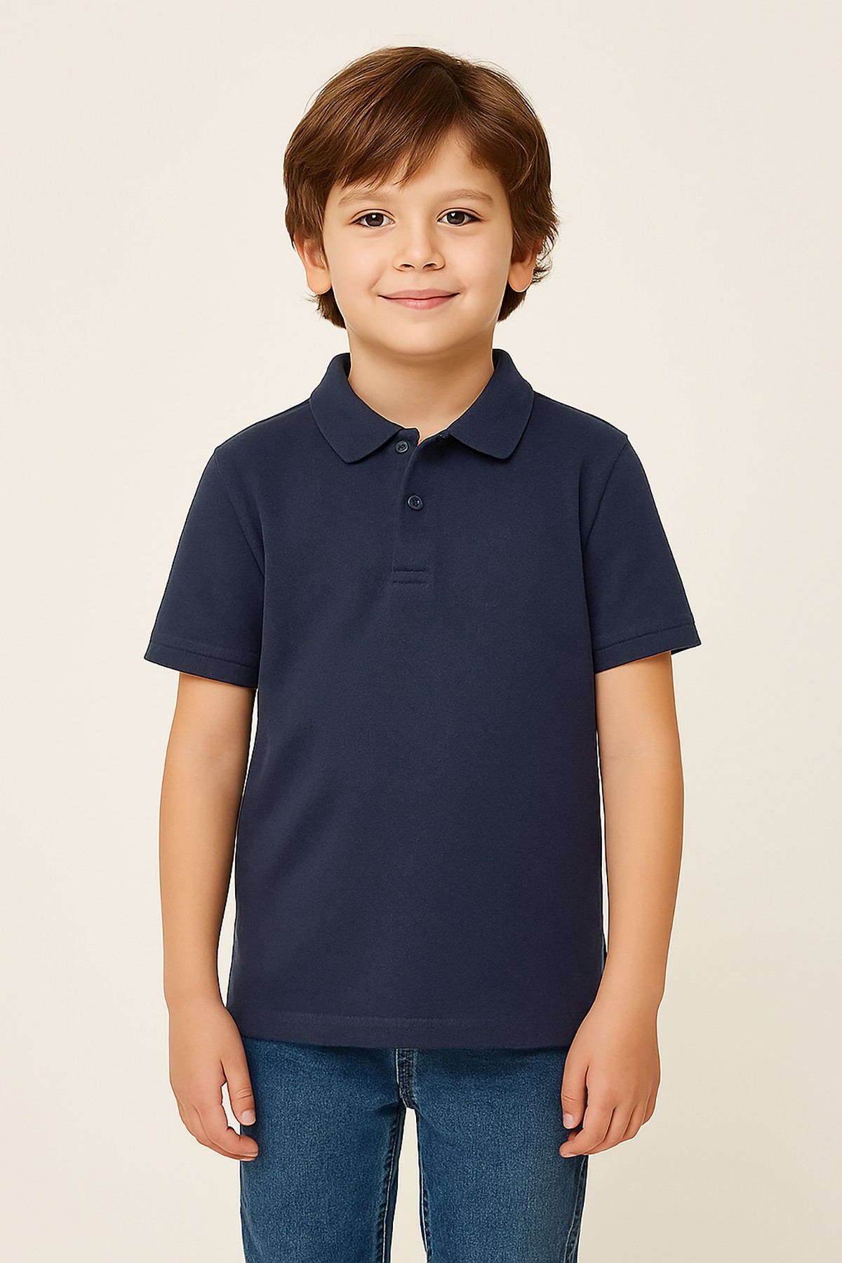 Unisex Polo Yaka Pamuklu Okul Tshirt - 2308 - Lacivert