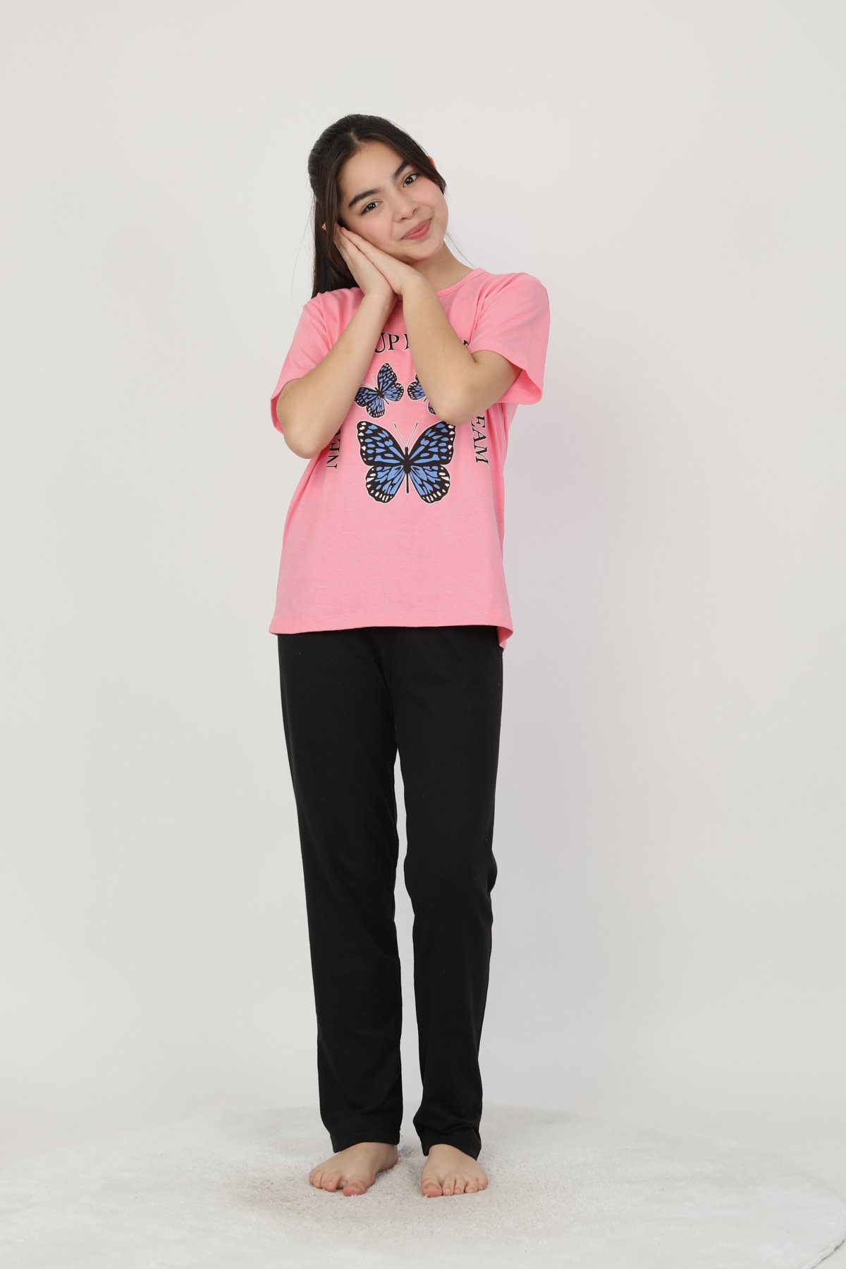Kelebek Baskılı Kız Çocuk Pijama Takımı 840