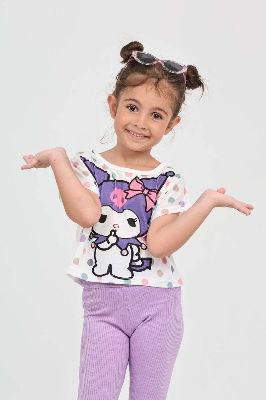 Düşük Kol Kuromi Dijital Baskı Tshirt - 6632