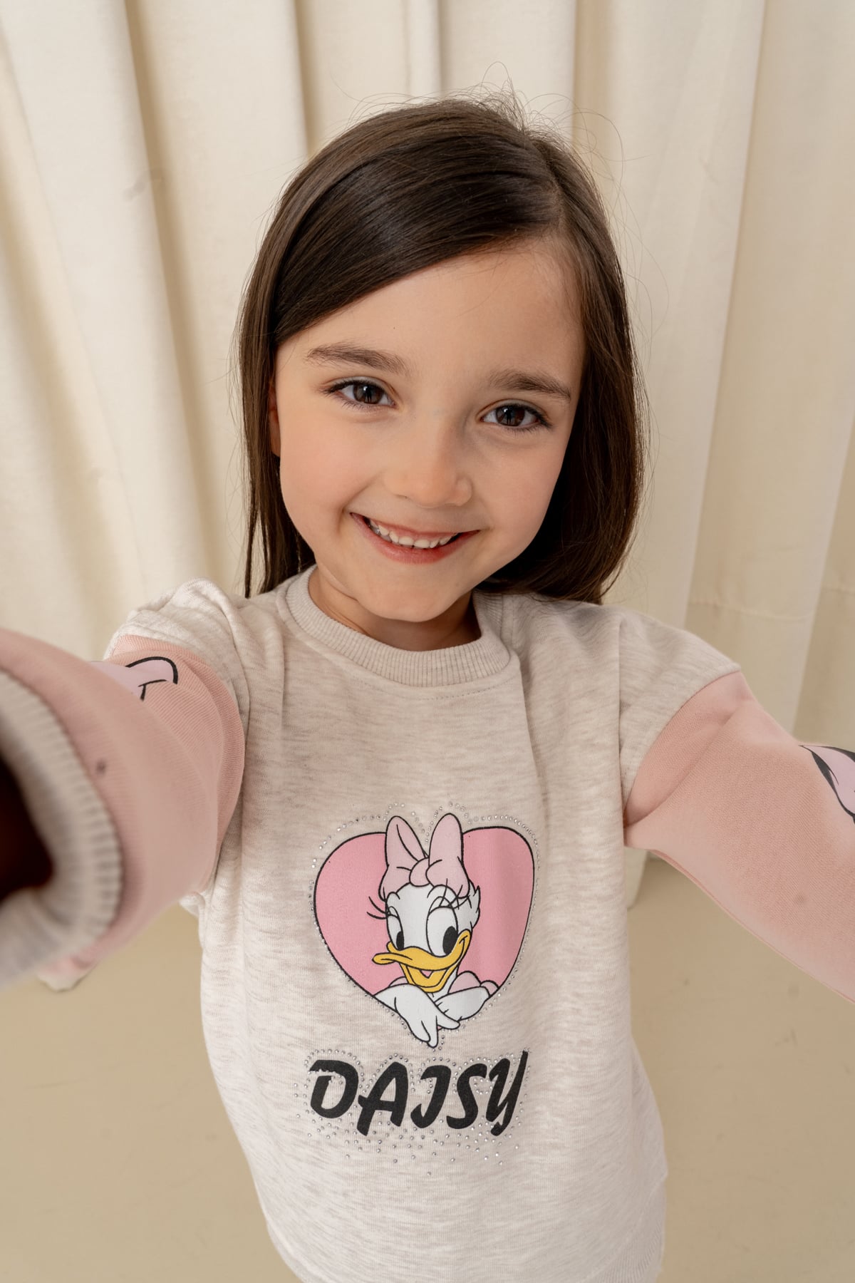 Kız Çocuk Taşlı Kalp Daisy Şardonlu 2'li Takım - 6307/6308 - Krem