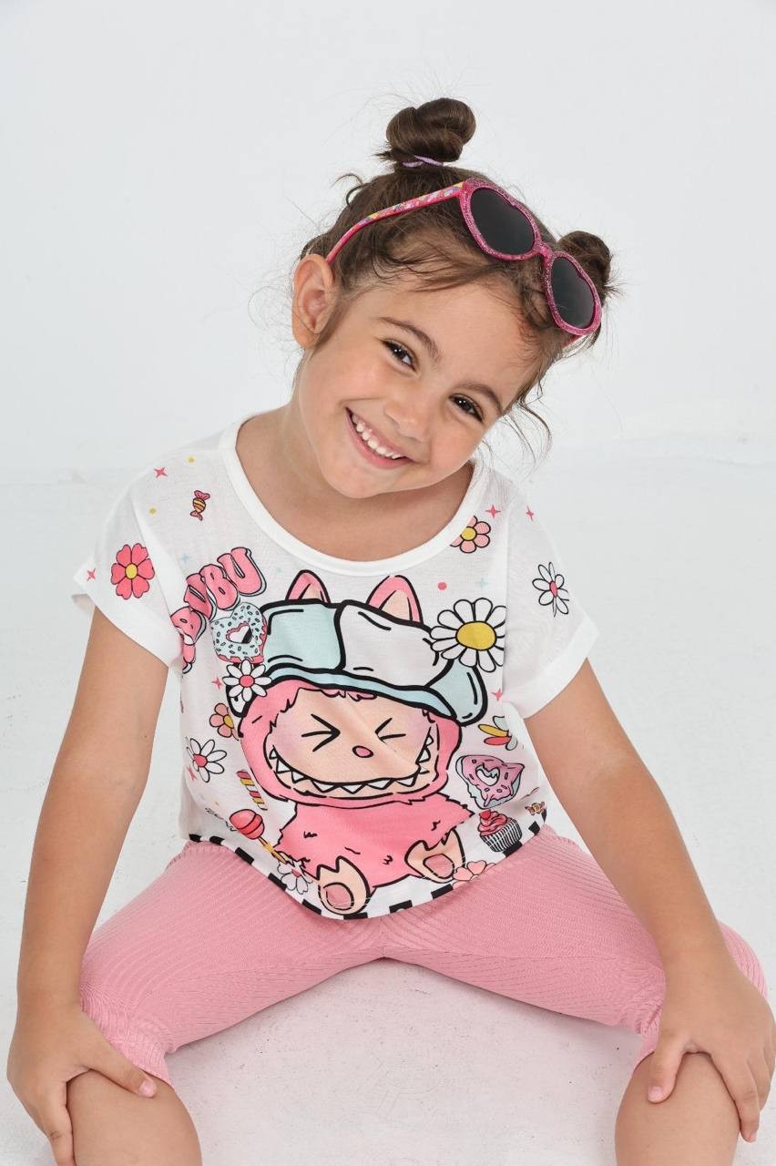 Düşük Kol Labubu Donut Dijital Baskı Tshirt - 6632