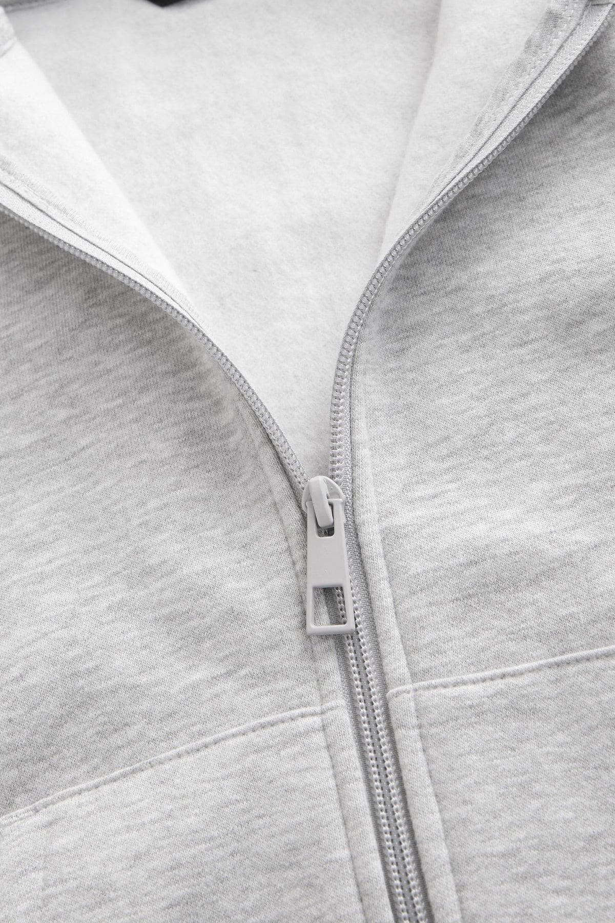 Çocuk Basic Düz Kapüşonlu Fermuarlı Sweatshirt