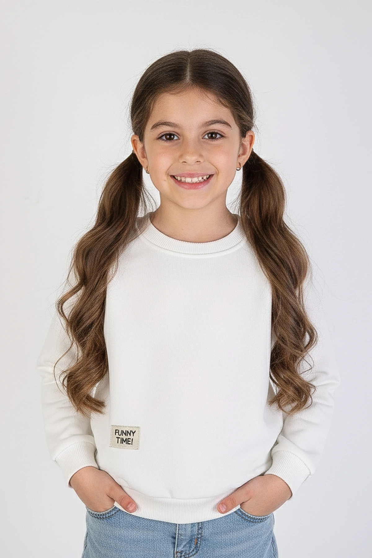 Bisiklet Yaka Kalın Çocuk Sweatshirt - 26K 1626 - Beyaz