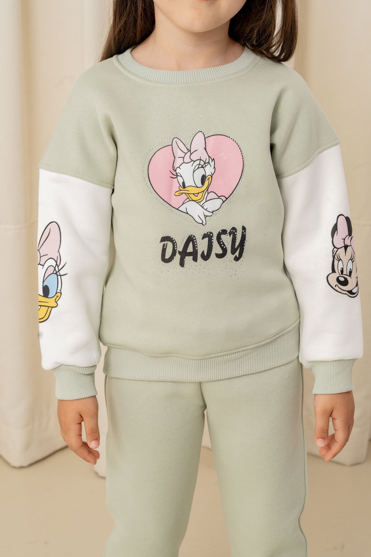 Kız Çocuk Taşlı Kalp Daisy Şardonlu 2'li Takım - 6307/6308 - Yeşil