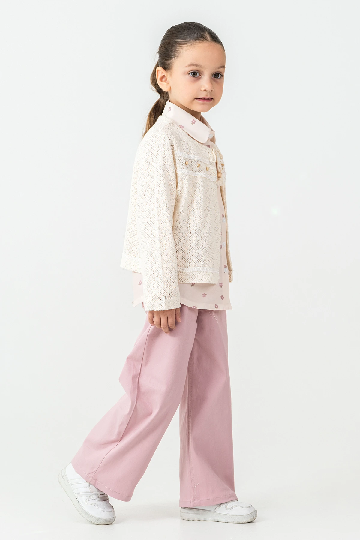 Yakası Bağlamalı Kız Çocuk 3'lü Takım - 26K 4499