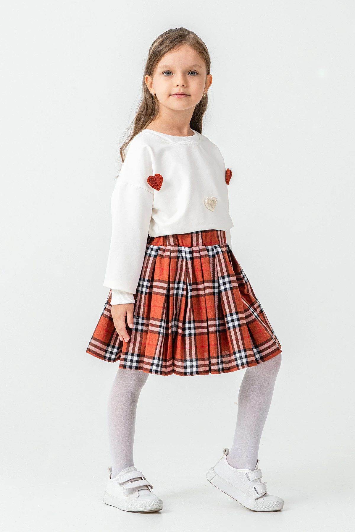 Kareli Etekli Kız Çocuk 3'lü Takım - 26K 6359