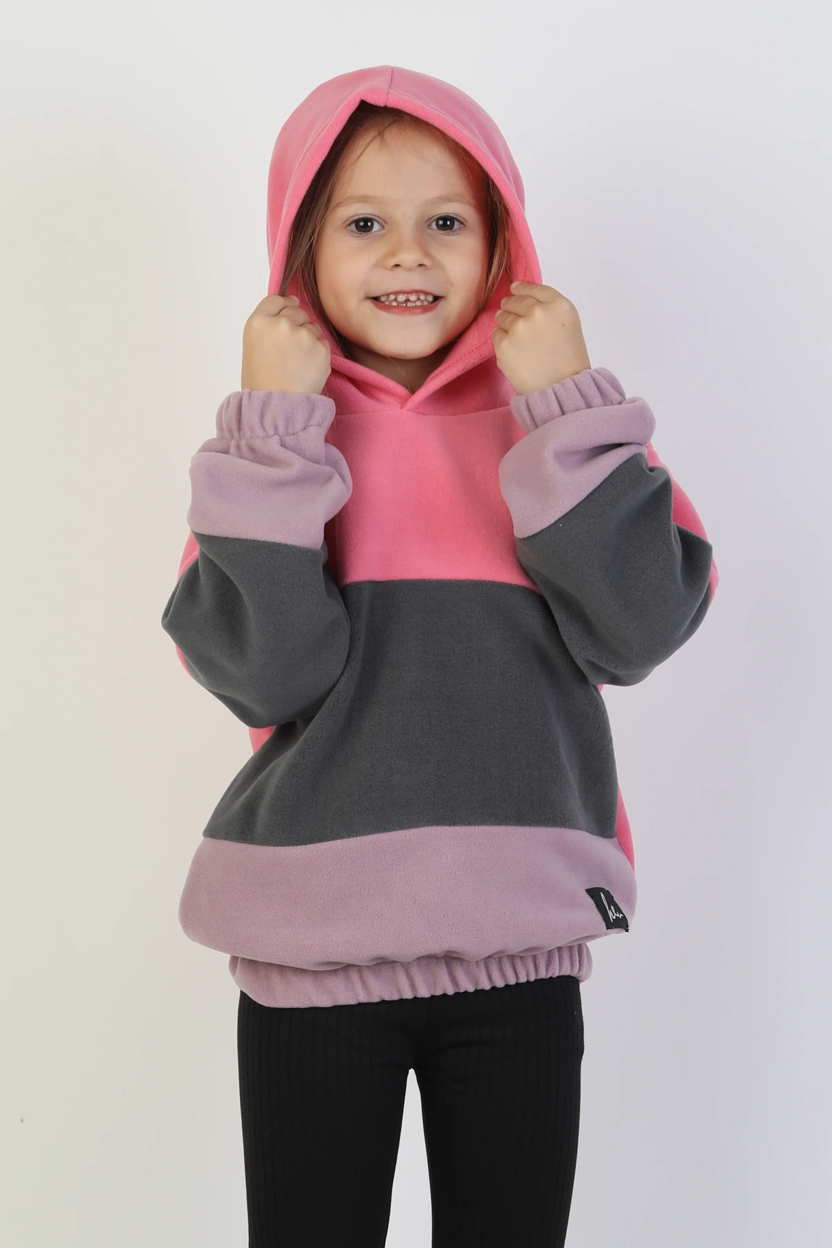 Kapüşonlu Lastikli Çocuk Polar Sweatshirt - 26K 4491 - Pembe Gri