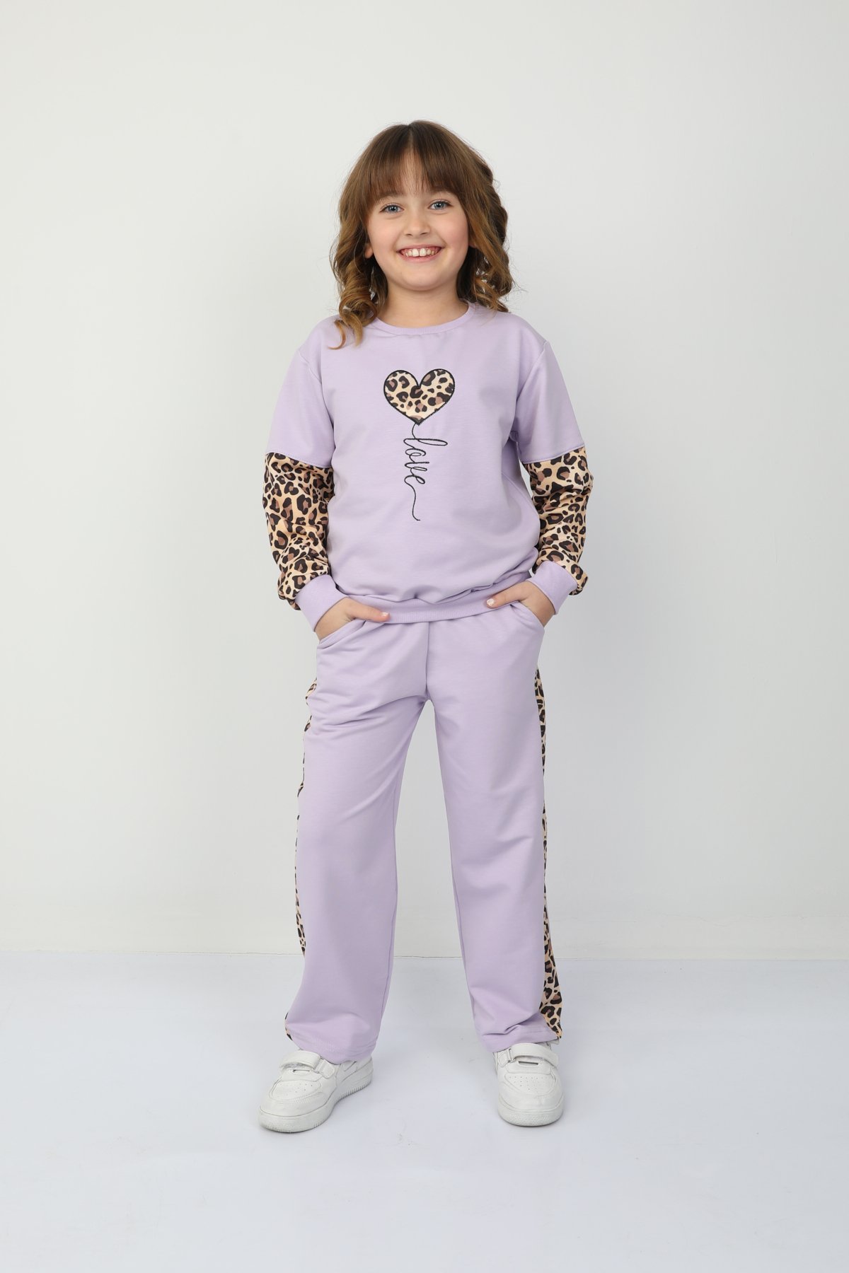 Kız Çocuk Kalp Leoparlı Takım 37036