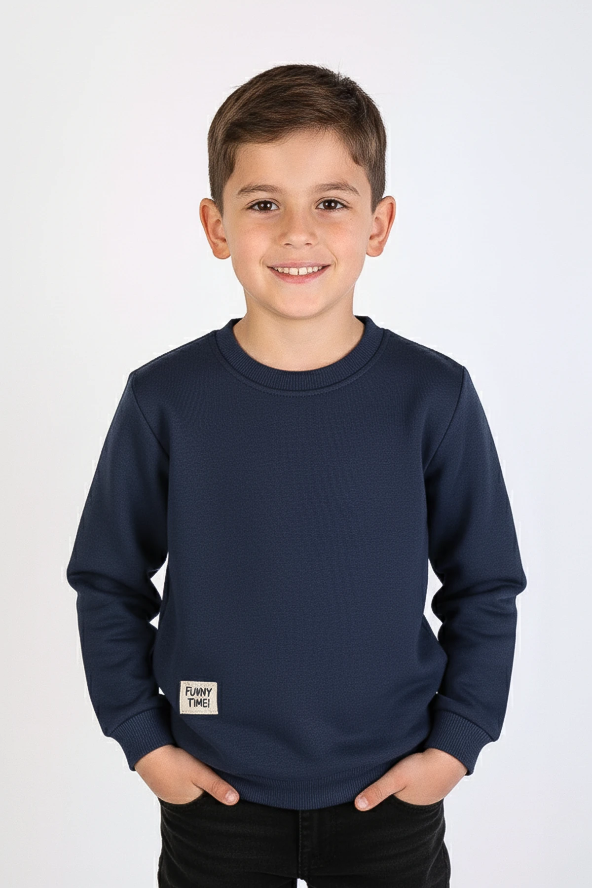 Bisiklet Yaka Kalın Çocuk Sweatshirt - 26K 1626 - Lacivert