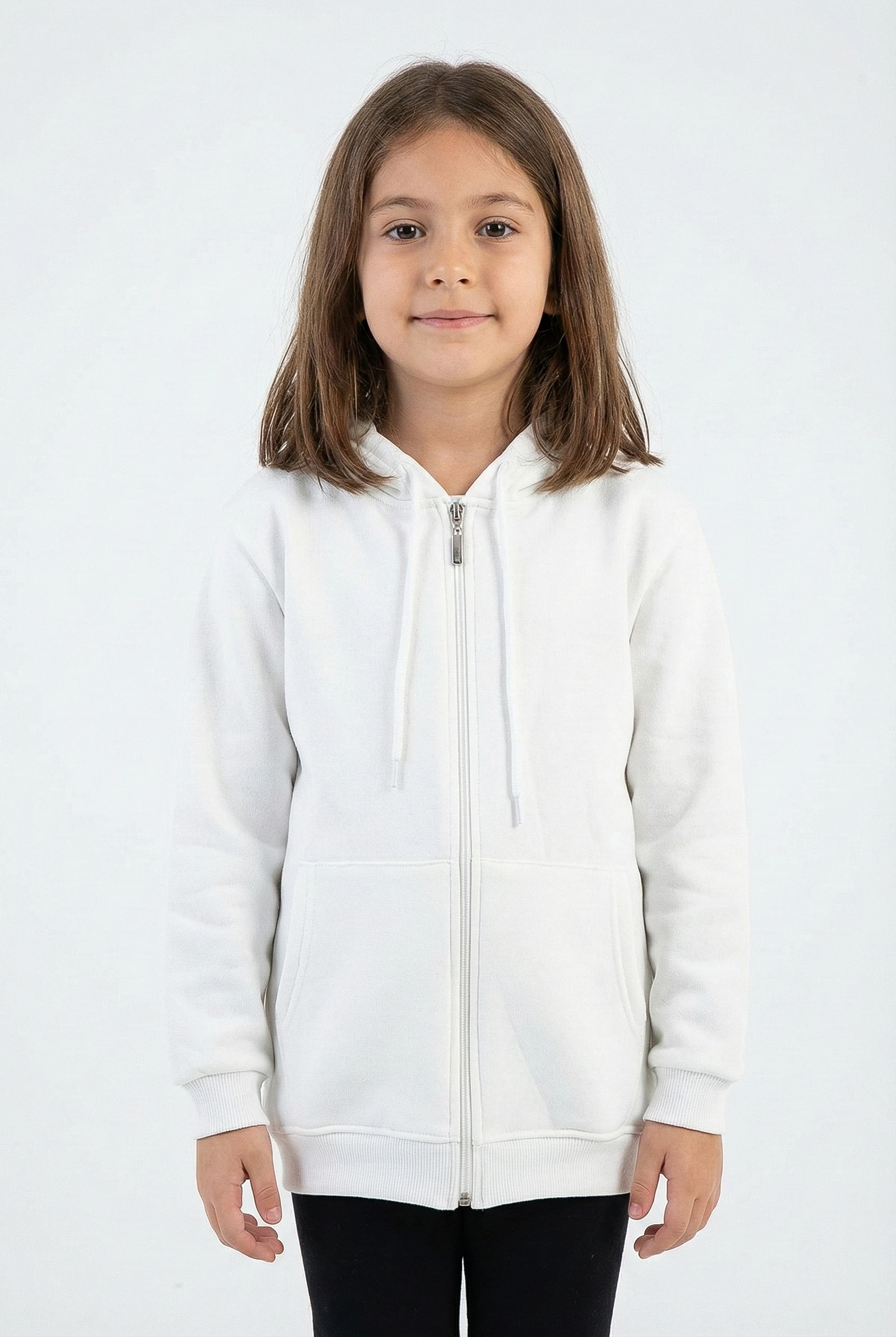 Basic Düz Kapüşonlu Fermuarlı Çocuk Sweatshirt - 2544 - Ekru