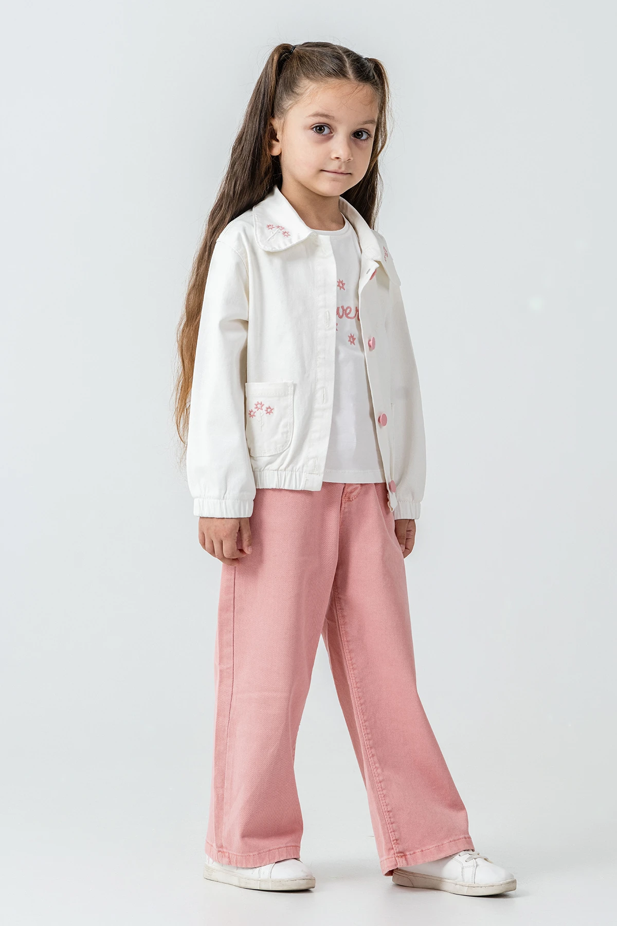 Flowers Nakışlı Kız Çocuk 3'lü Takım - 26K 6355