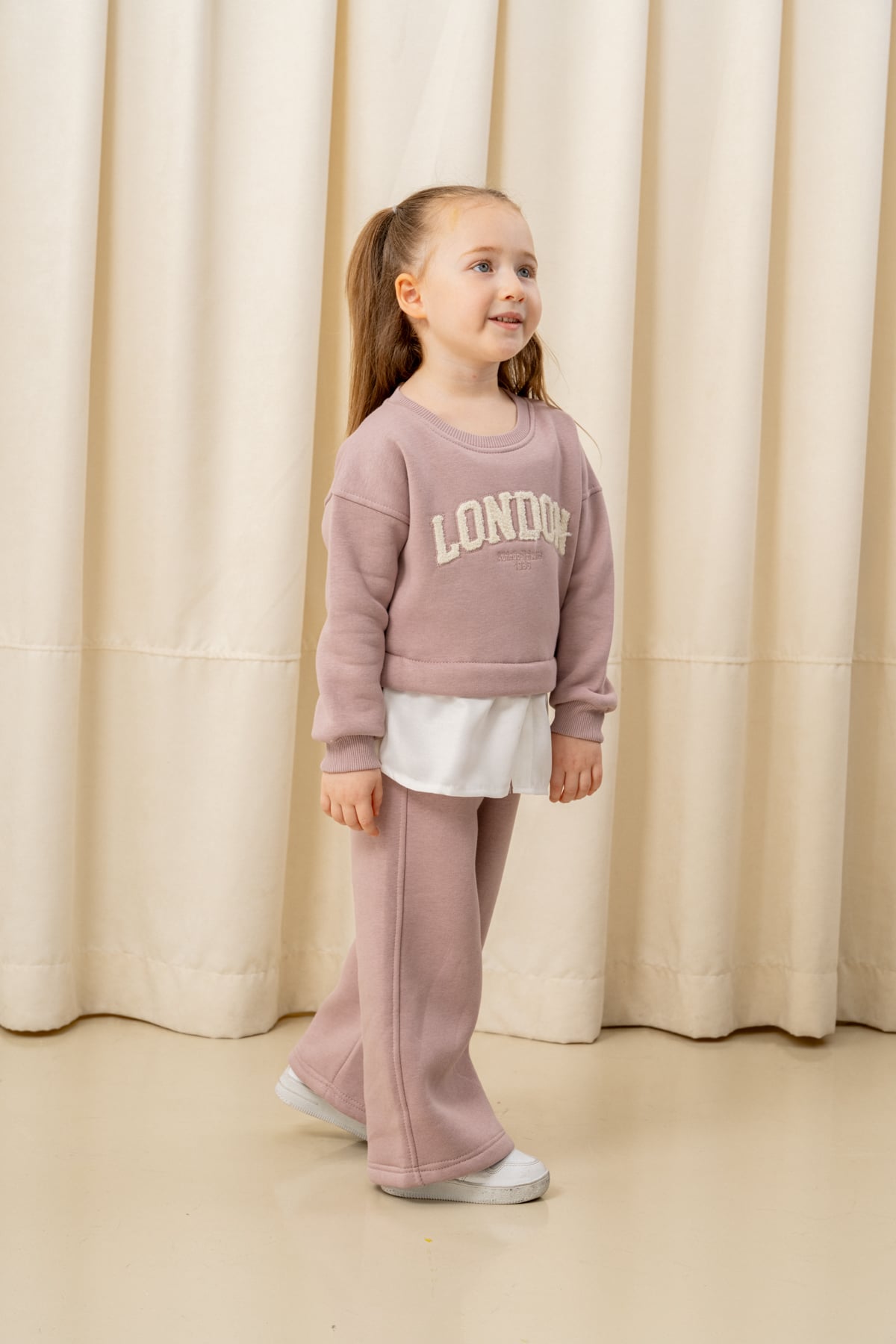 Kız Çocuk London Nakışlı Şardonlu 2 li Takım - 3266/3265