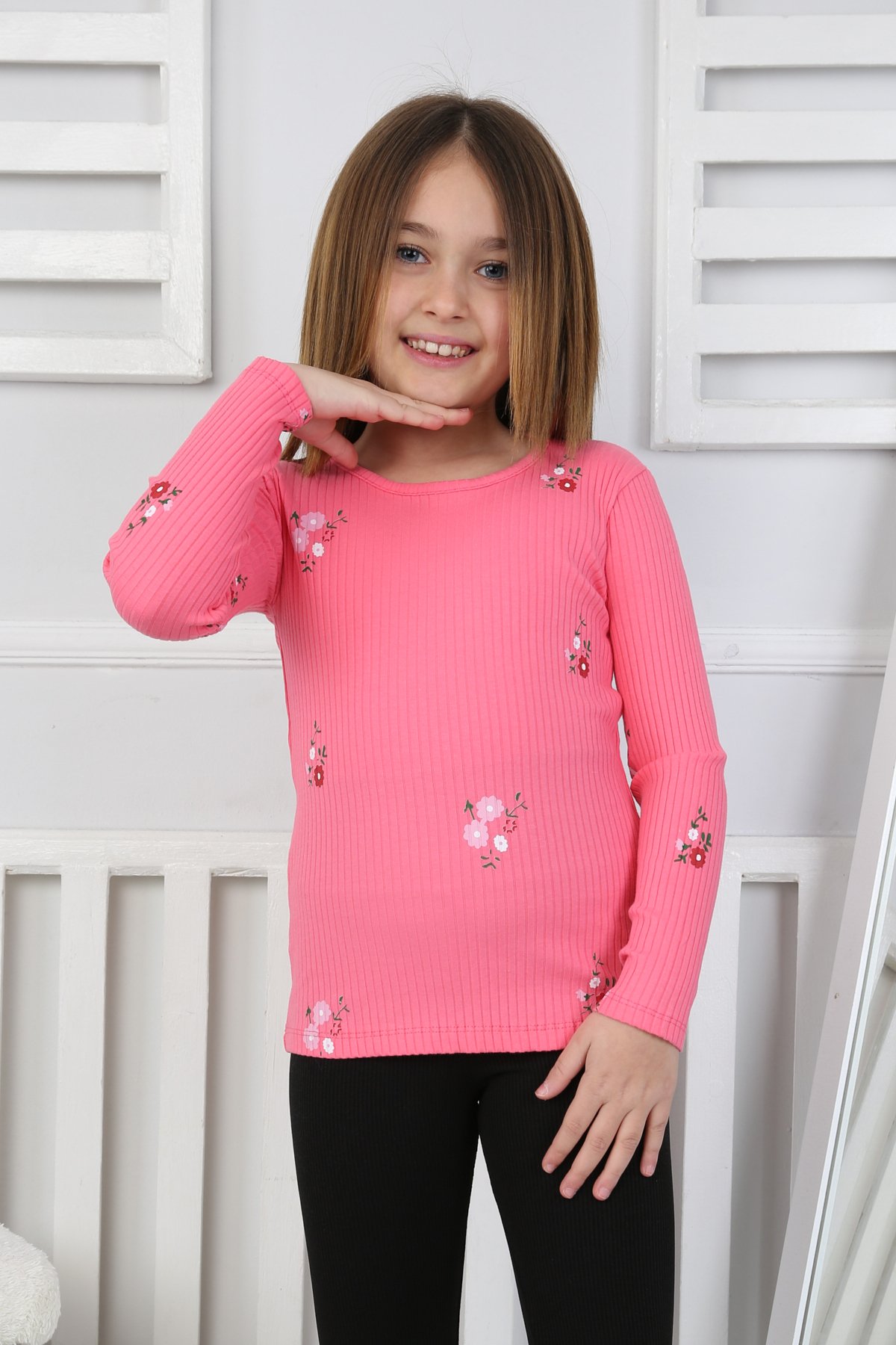 Çiçekli Uzun Kol Kız Çocuk Body 104081