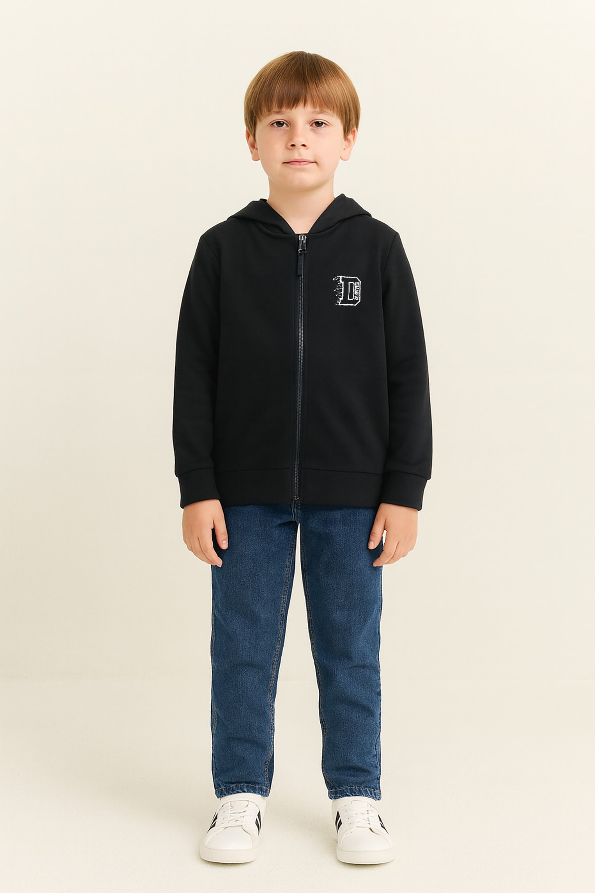 Şardonlu Kapüşonlu Çocuk Okul Sweatshirt D Nakışlı - 601101 - Siyah