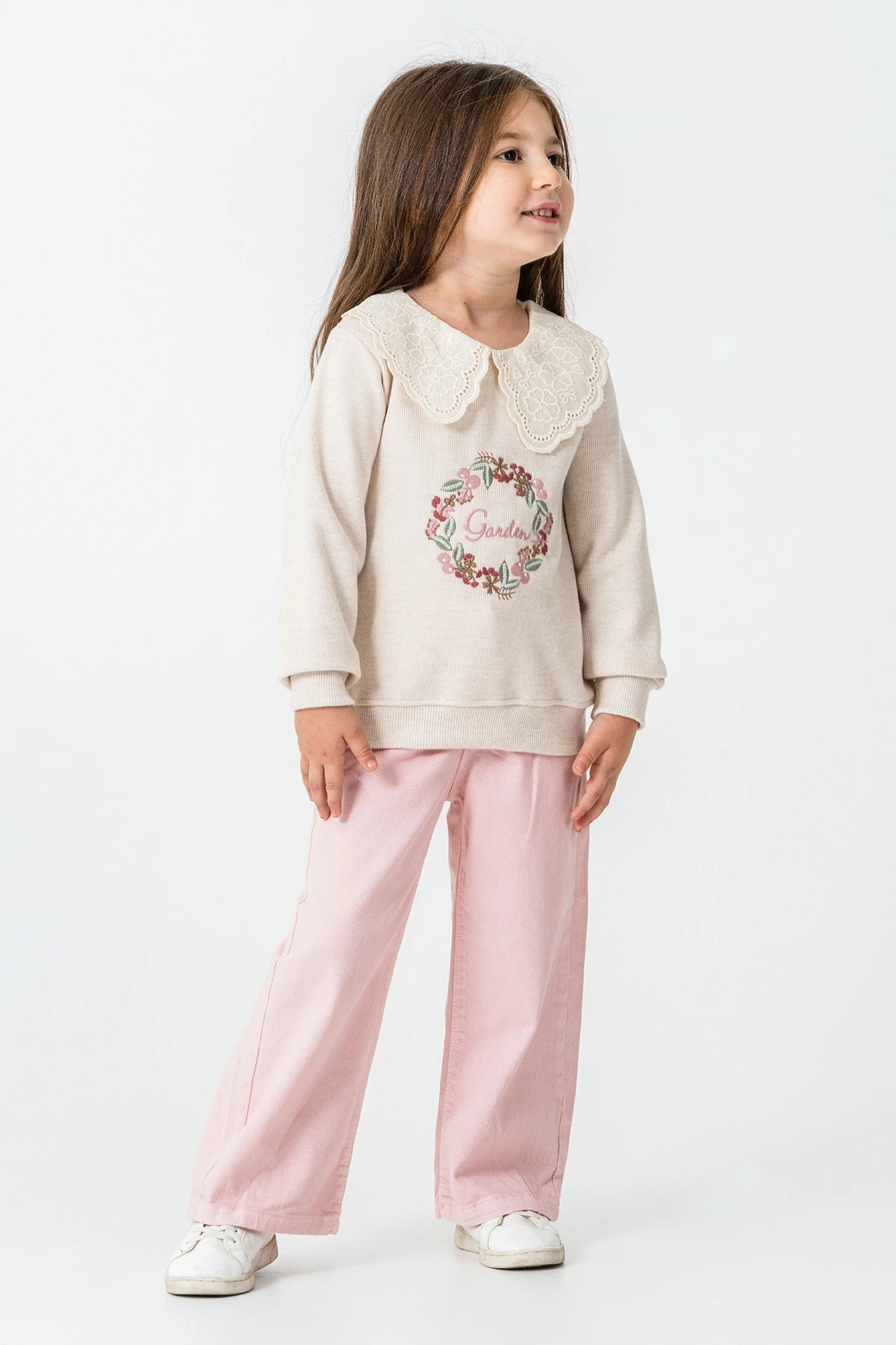 Garden Nakışlı Kız Çocuk 2'li Takım - 26K 6335 - Pudra