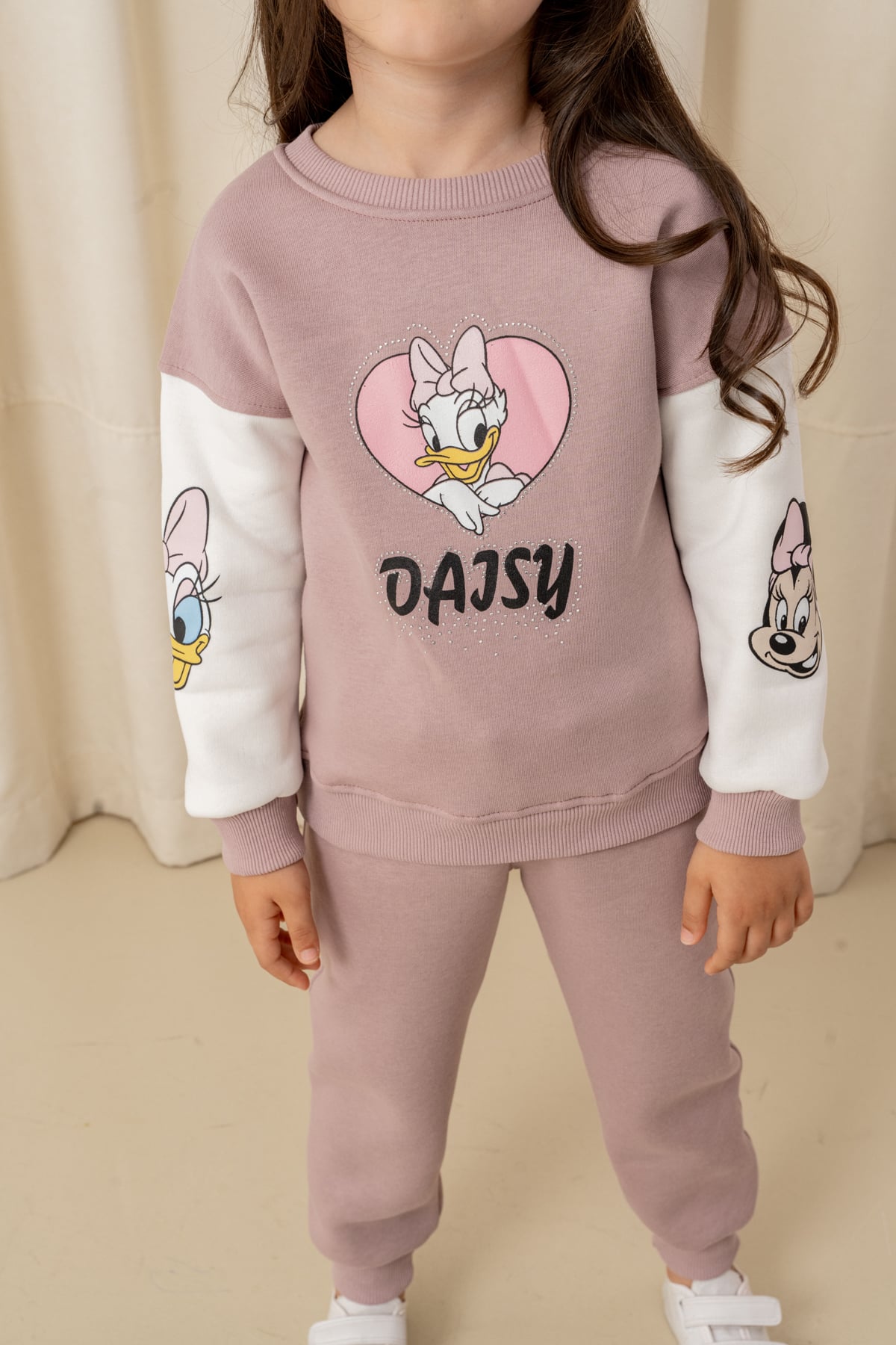 Kız Çocuk Taşlı Kalp Daisy Şardonlu 2'li Takım - 6307/6308