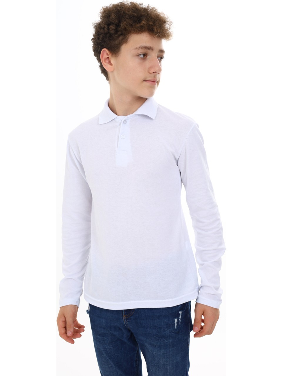 Unisex Uzun Kollu Polo Yaka Pamuklu Okul Tshirt - 2309