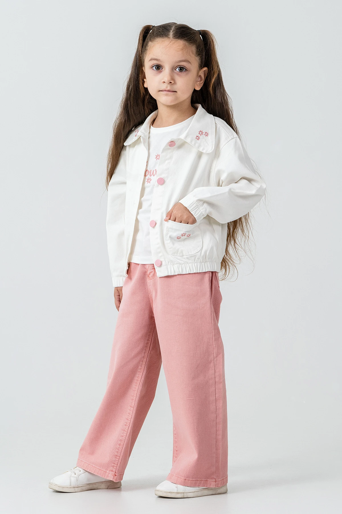 Flowers Nakışlı Kız Çocuk 3'lü Takım - 26K 6355