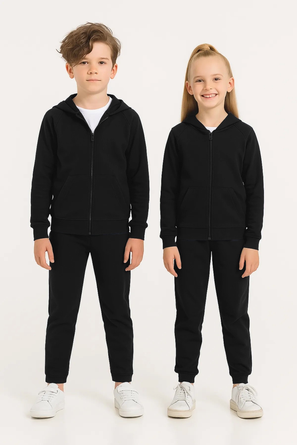 Unisex Çocuk Basic Fermuarlı Kapşonlu Takım - 25002 - Siyah