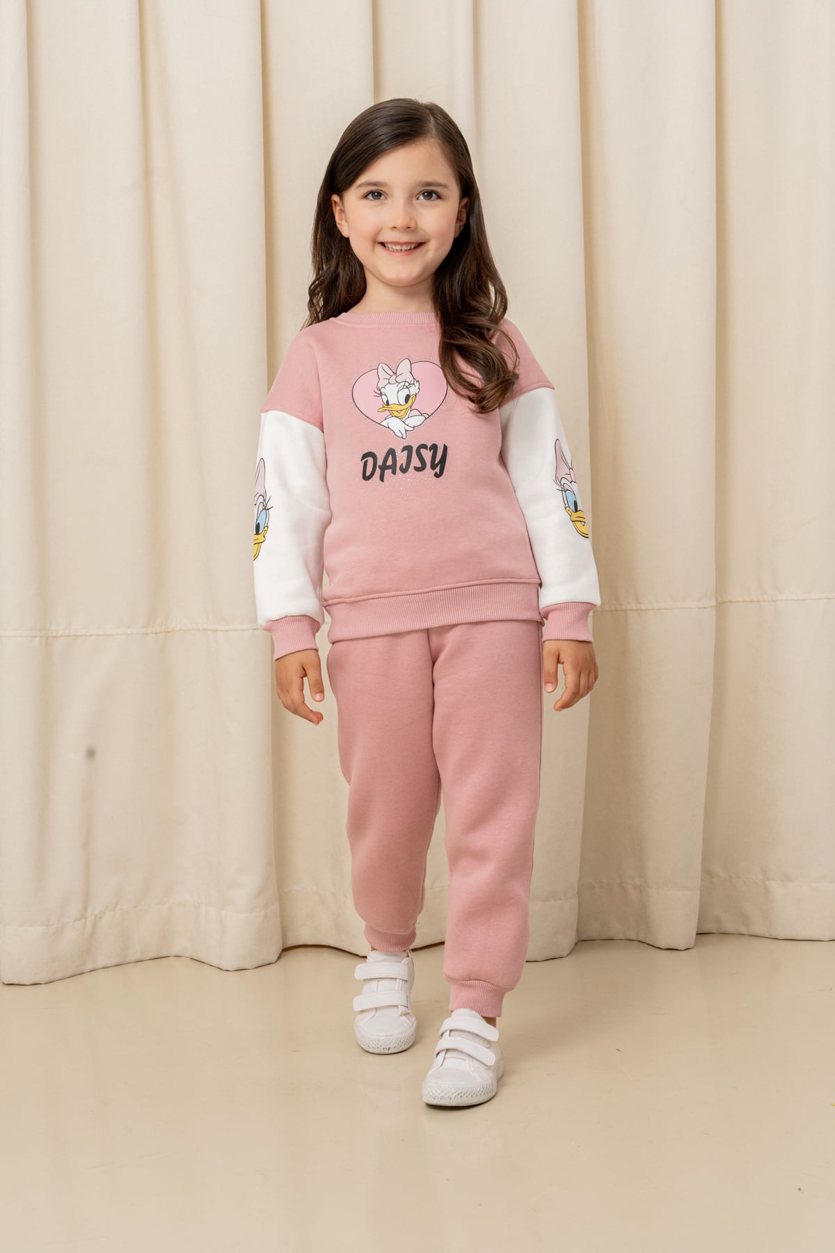 Kız Çocuk Taşlı Kalp Daisy Şardonlu 2'li Takım - 6307/6308 - Pembe