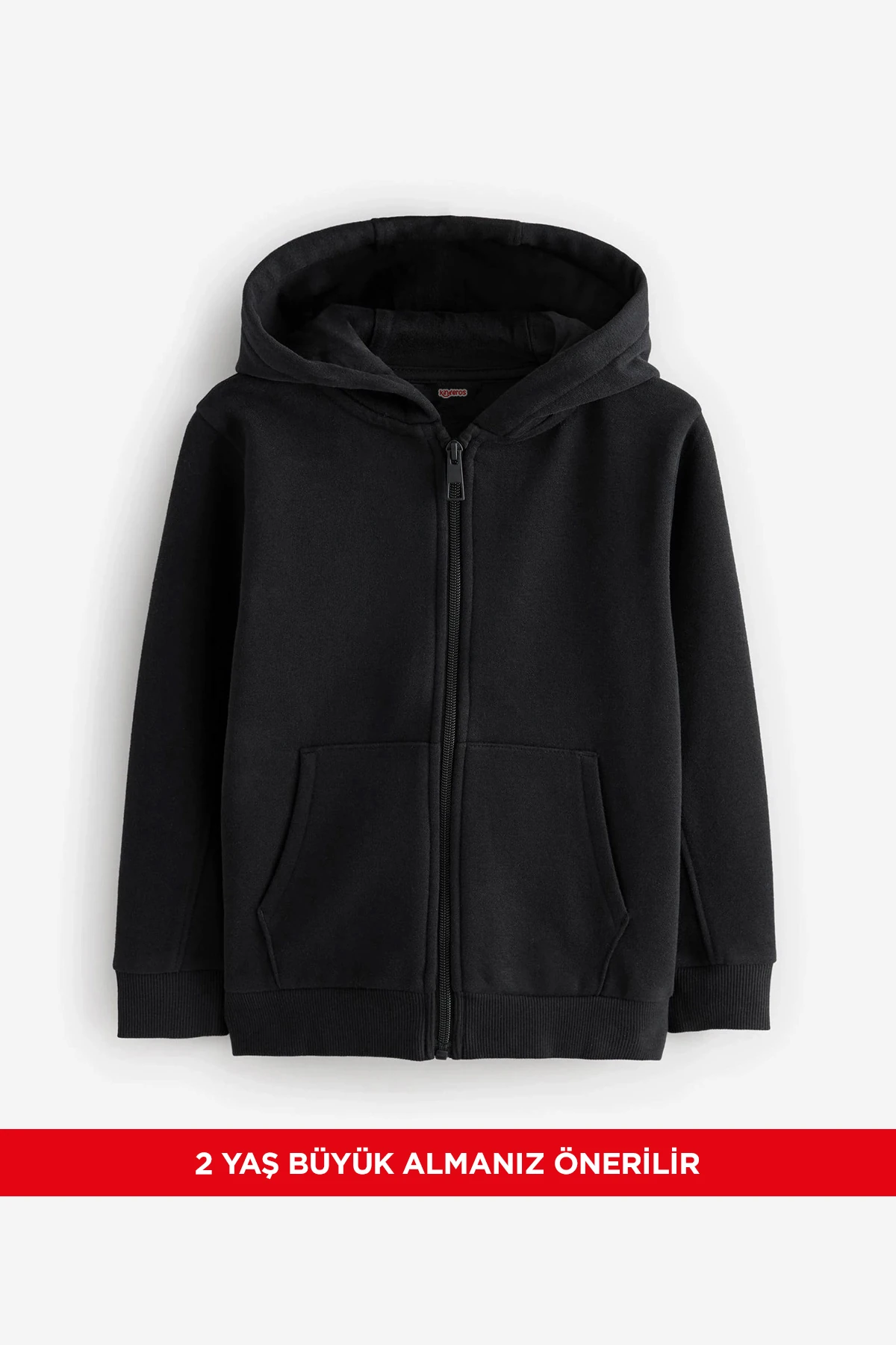 Basic Düz Kapüşonlu Fermuarlı Çocuk Sweatshirt - 2544 - Siyah