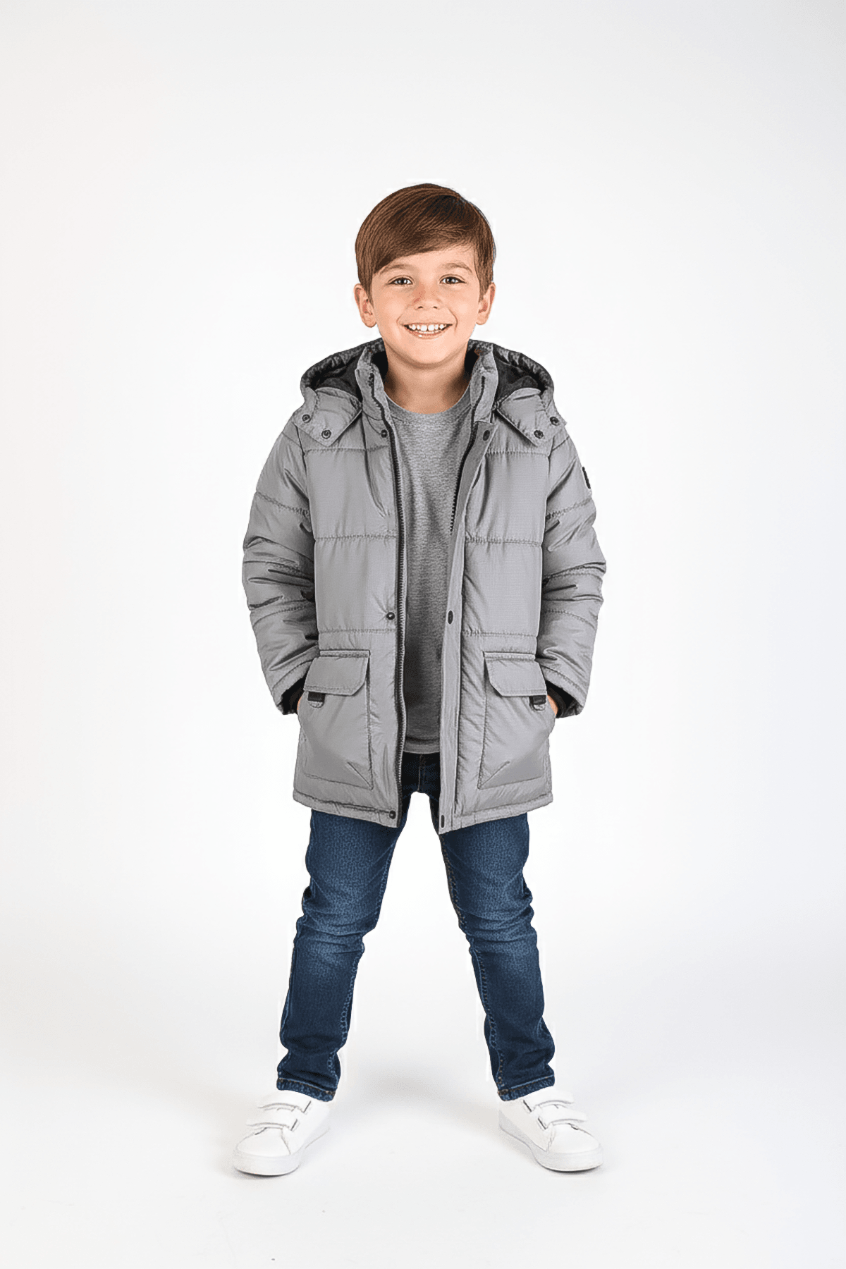 Çocuk İçi Polarlı Şişme Mont - 26K 5358 - Gri