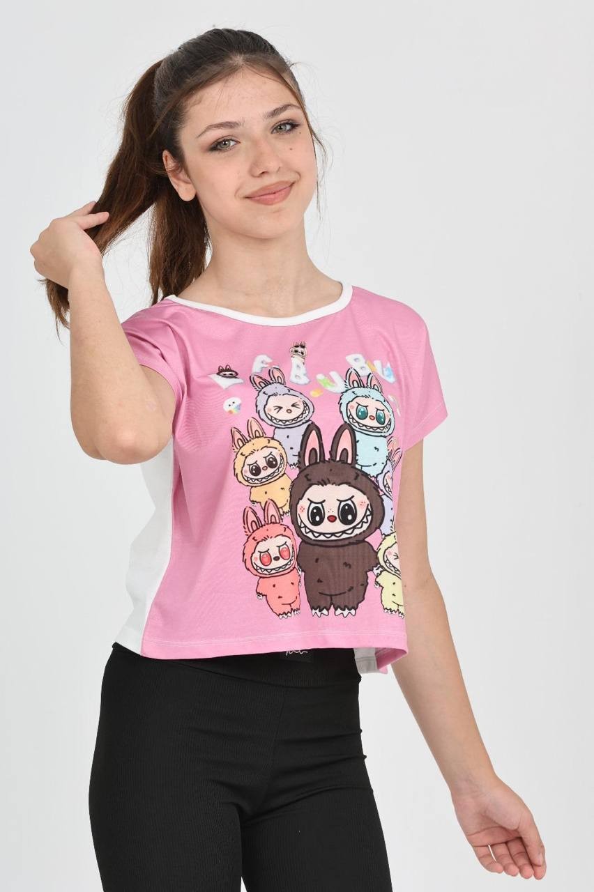 Düşük Kol Labubu Çoklu Dijital Baskı Tshirt - 6632