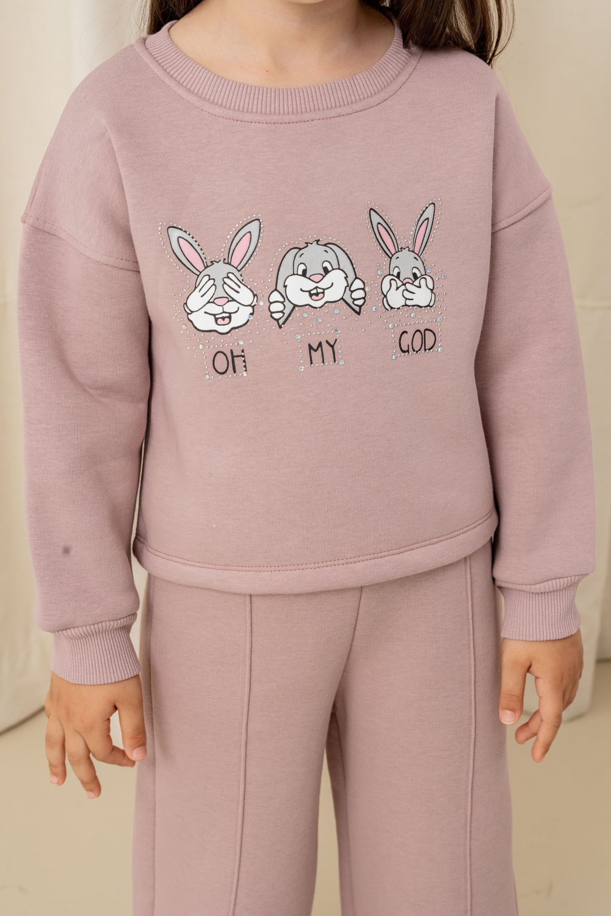 Kız Çocuk Oh My God Tavşan Baskılı 2li Takım - 6305/6306 - Gül kurusu