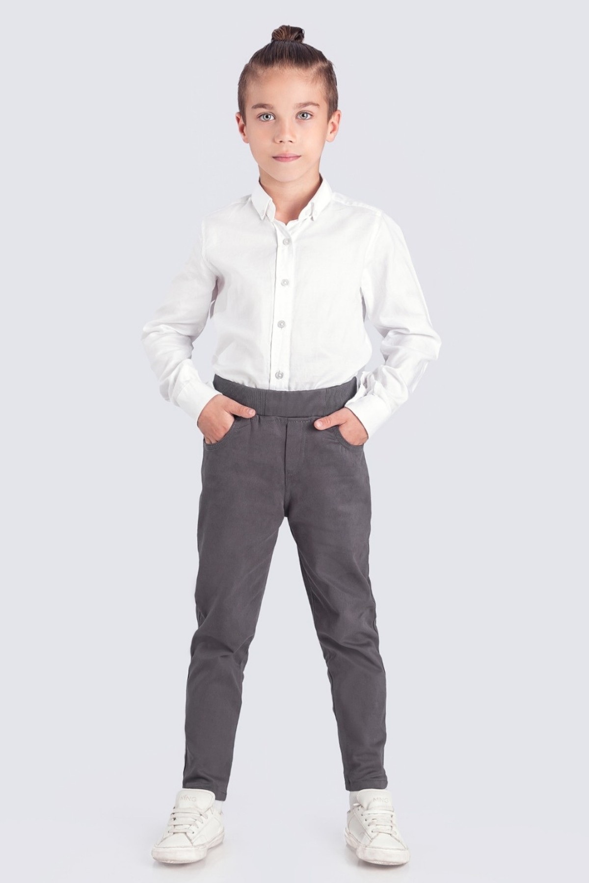 OKUL PANTOLONU BELİ LASTİKLİ KAŞKORSELİ ECCK-BYMİK-JEAN-8334-8434 - Füme
