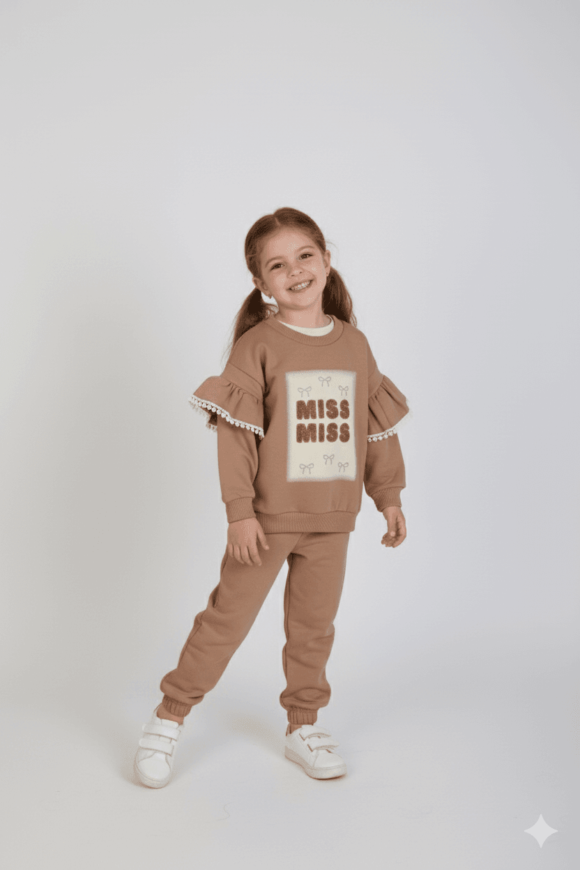 Kız Çocuk Miss Nakışlı Şardonlu 2 li Takım
