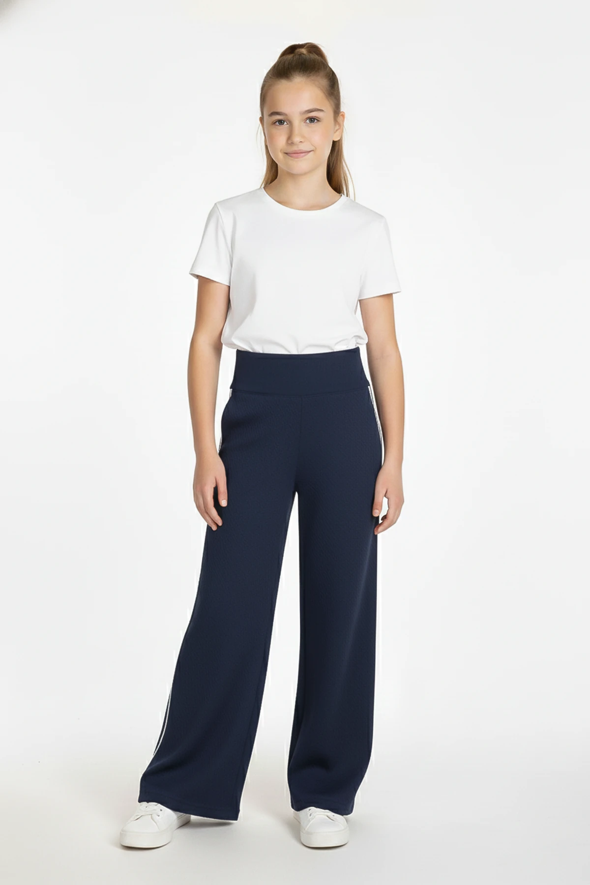 Zerda Kumaş Biyeli Yüksek Bel Kız Çocuk Tayt - 26K 1552 - Lacivert