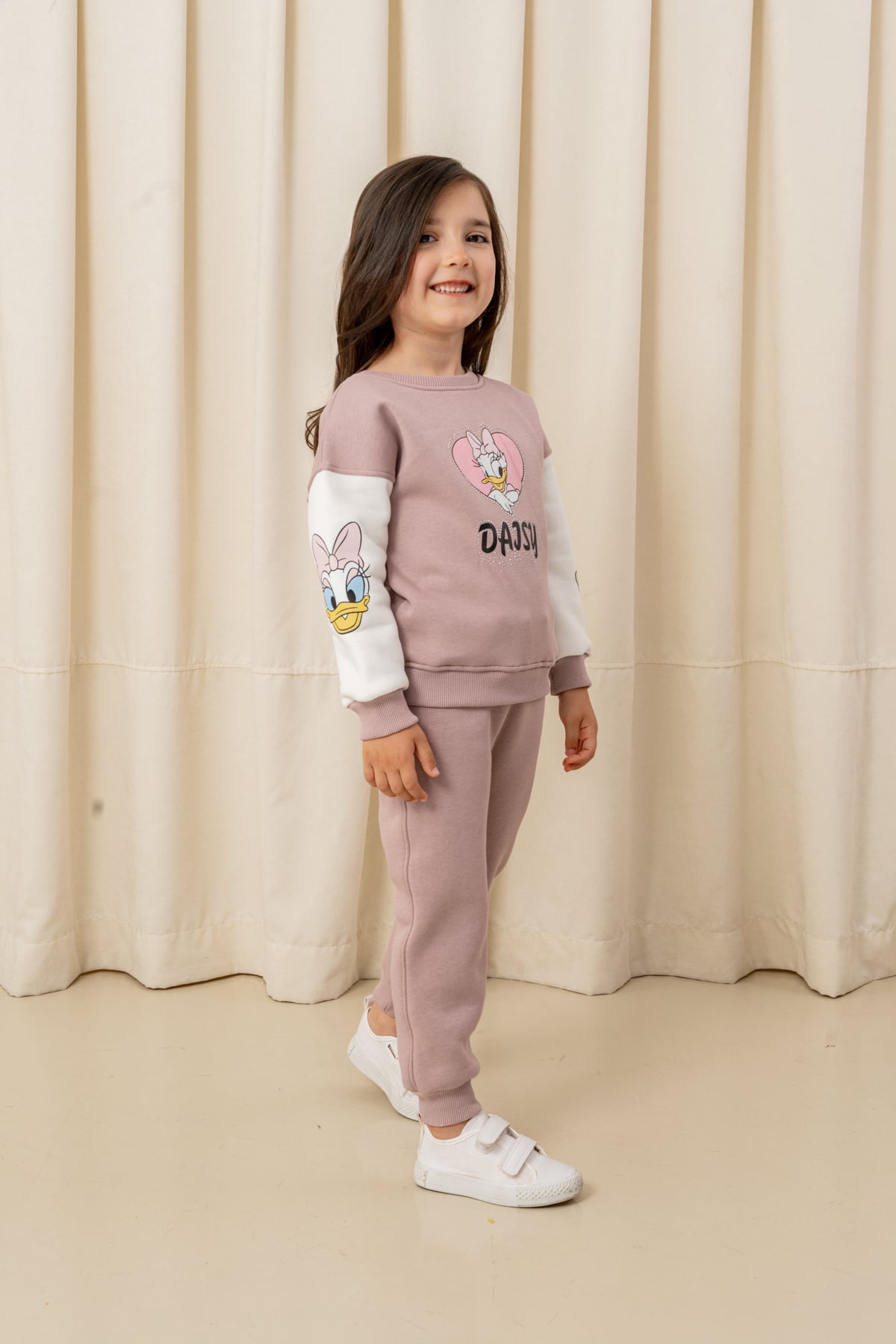 Kız Çocuk Taşlı Kalp Daisy Şardonlu 2'li Takım - 6307/6308